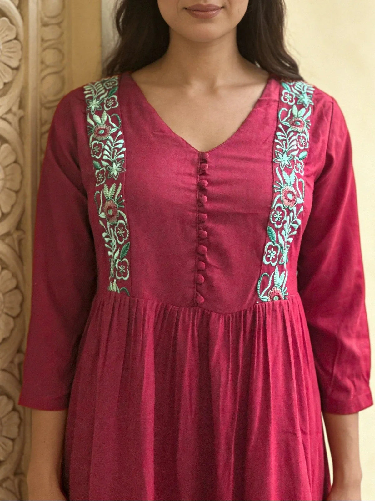 Buy Pink Rayon Embroidered A-Line Short Length Short Kurti-Pink