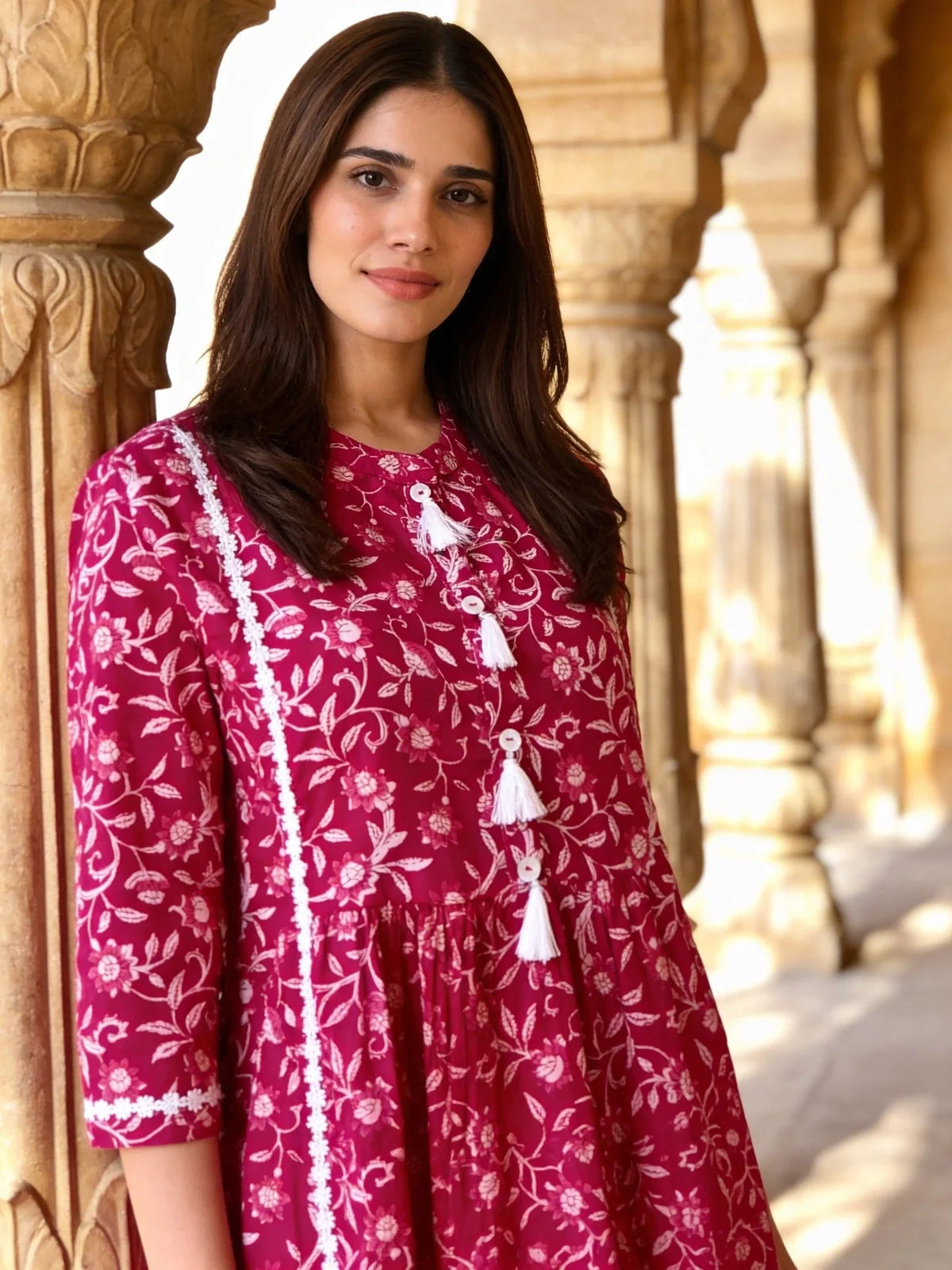 Buy Pink Cotton Printed A-Line Short Length Short Kurti-Pink