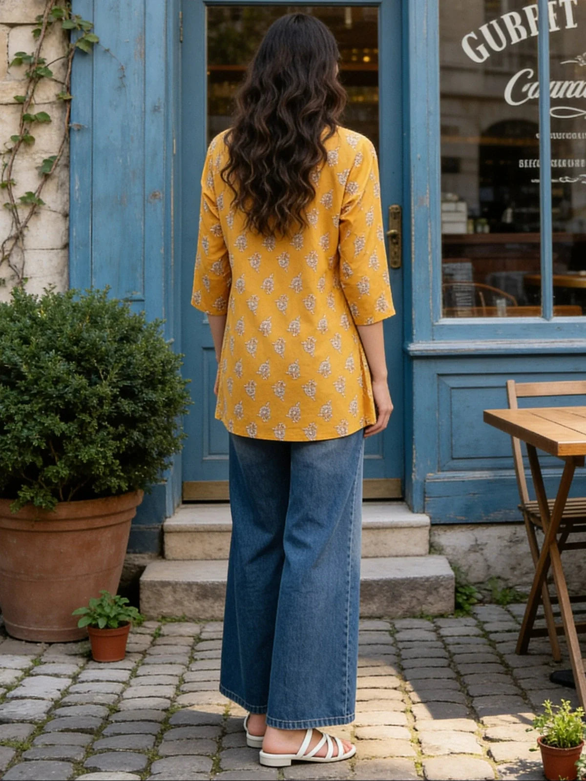 Buy Mustard Cotton Embroidered A-Line Short Length Short Kurti-Mustard