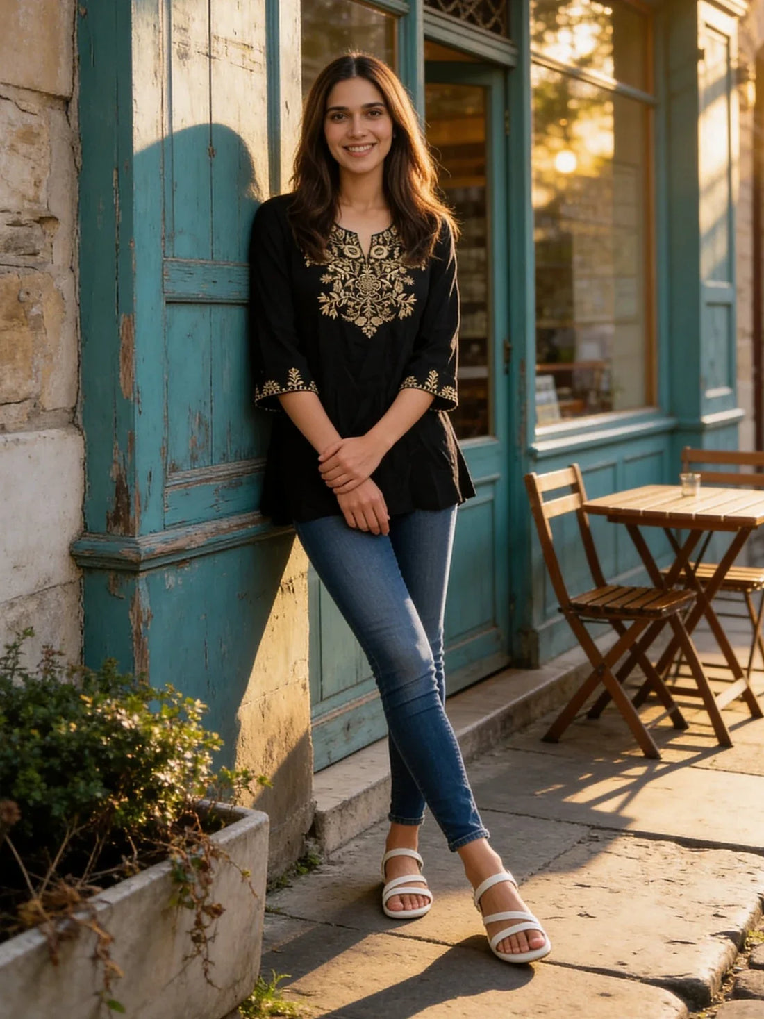 Buy Rayon Embroidered Straight Above Knee Short Kurta-Black