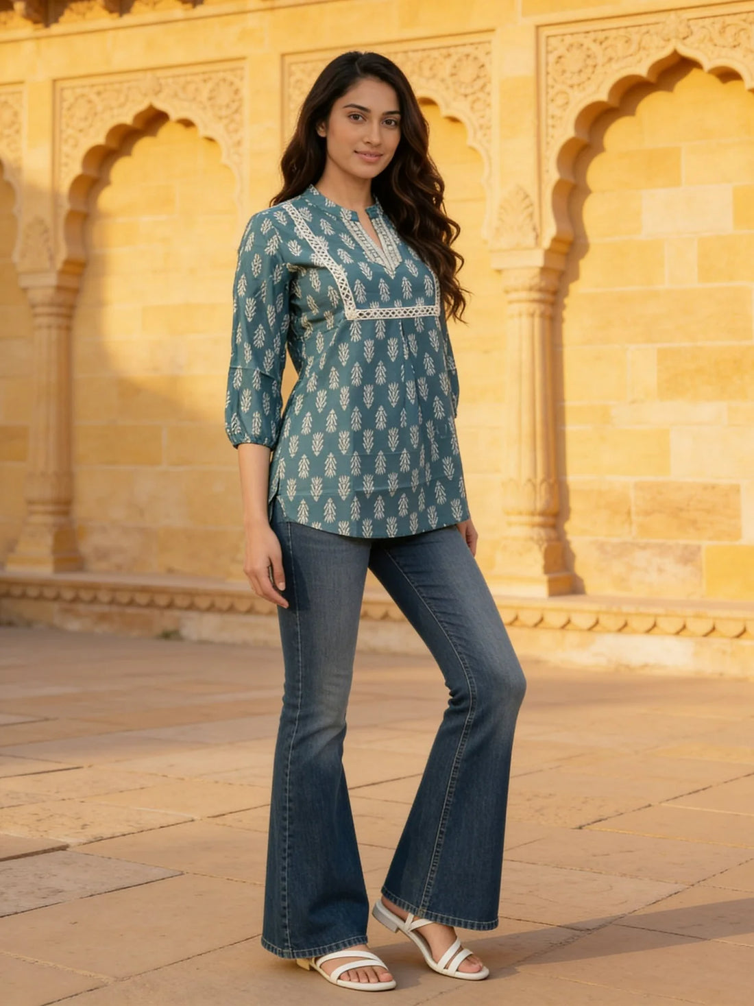 Buy Embroidered A-Line Short Length Short Kurta-Navy Blue