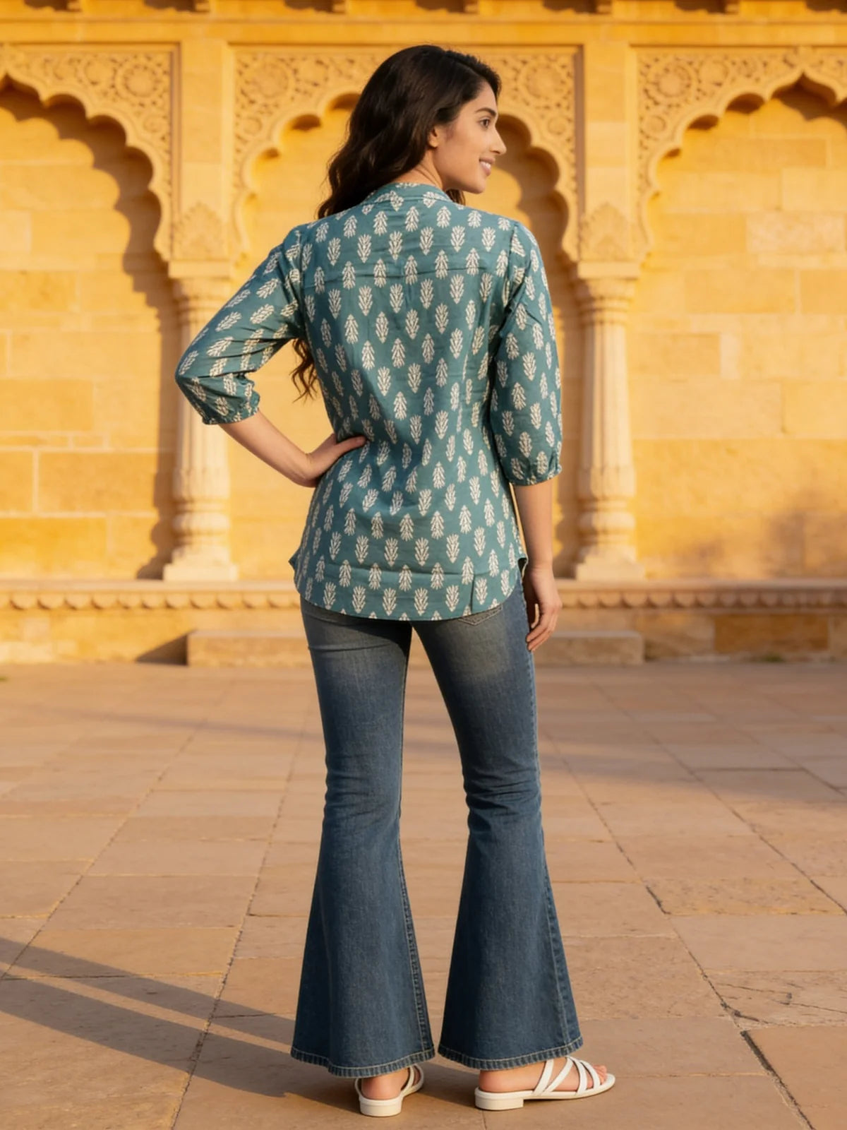 Buy Embroidered A-Line Short Length Short Kurta-Navy Blue