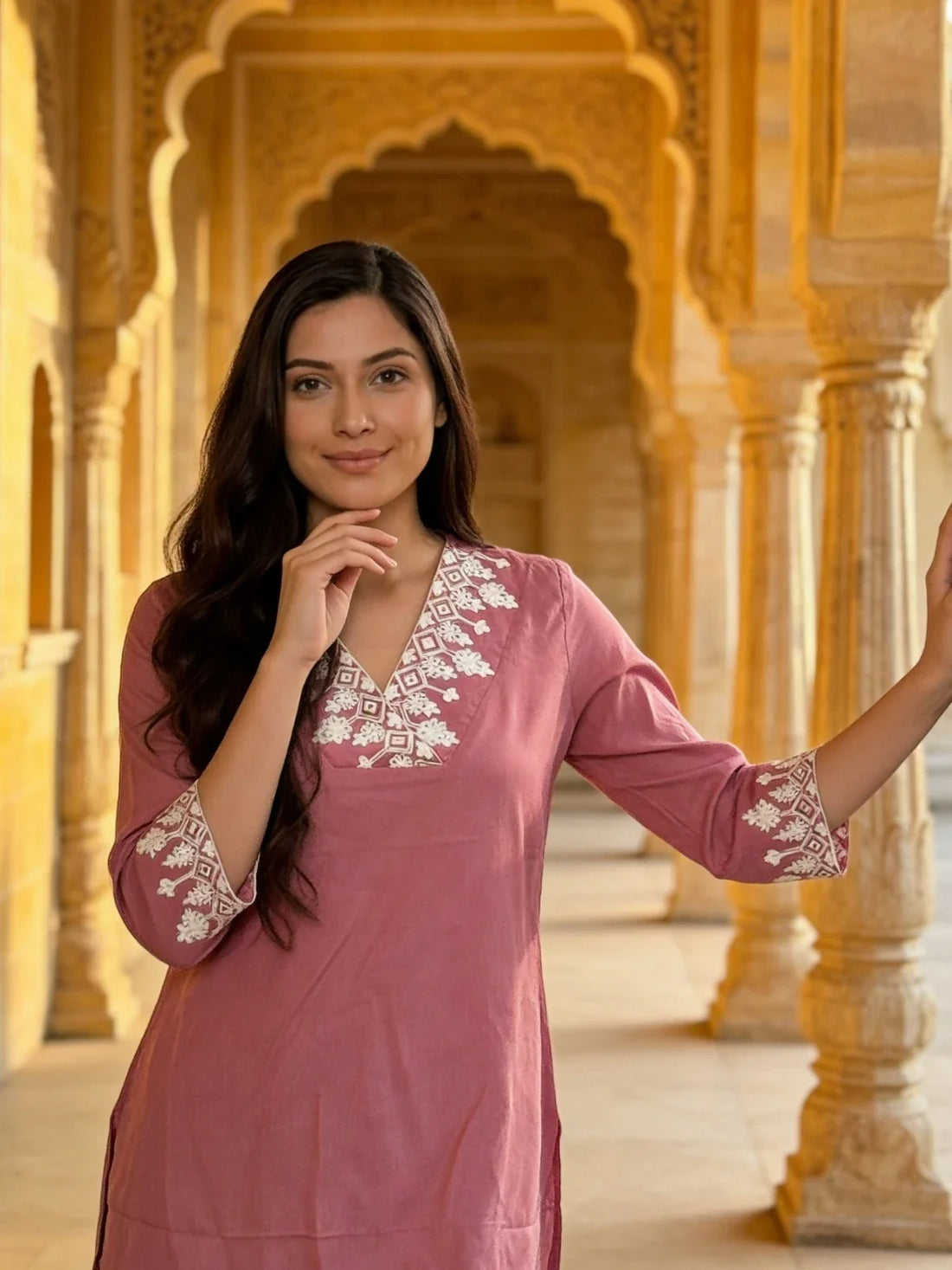 Buy Rayon Embroidered Straight Above Knee Short Kurta-Pink