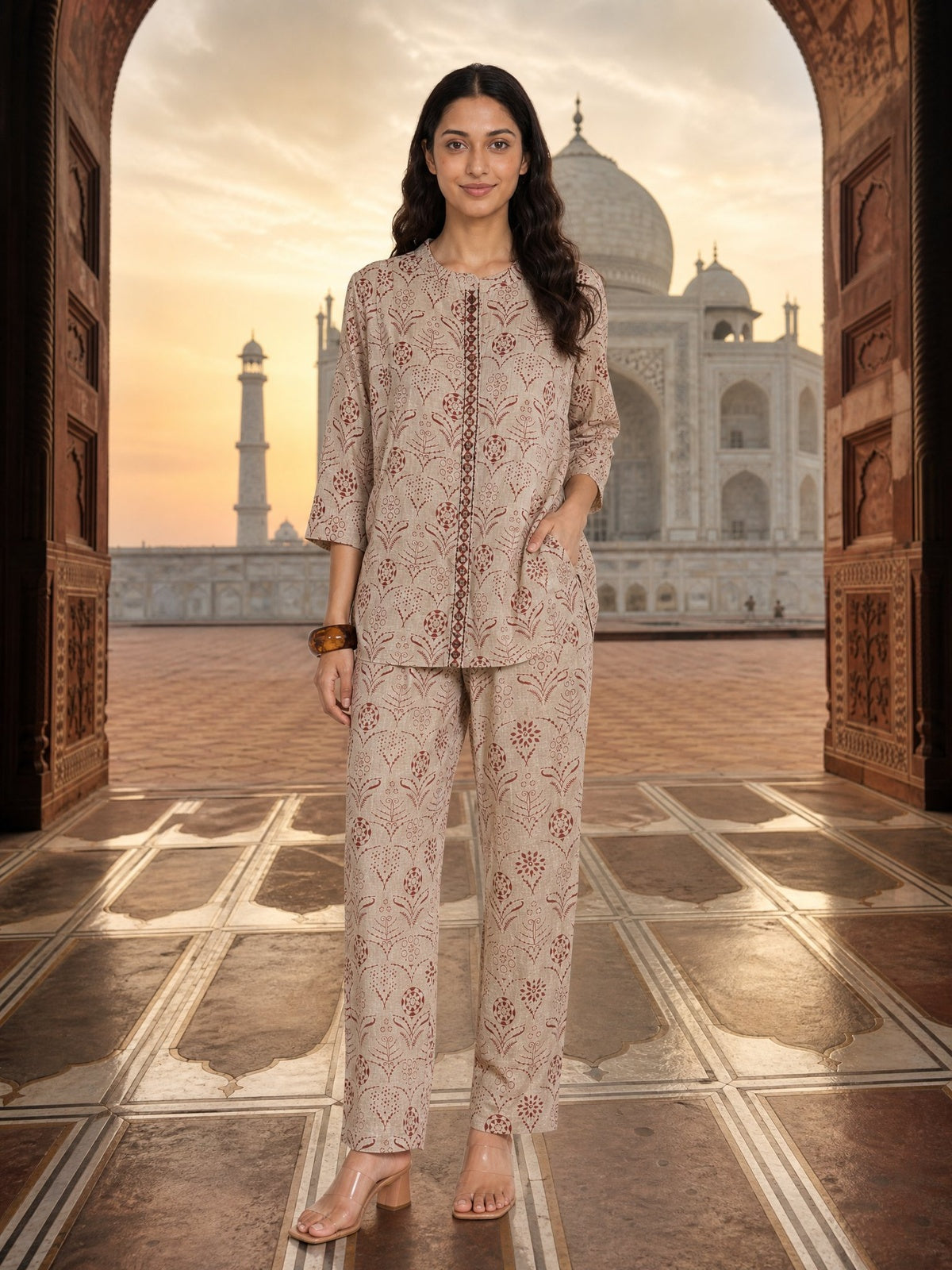 Cotton Embroidered Straight Co-Ord Set