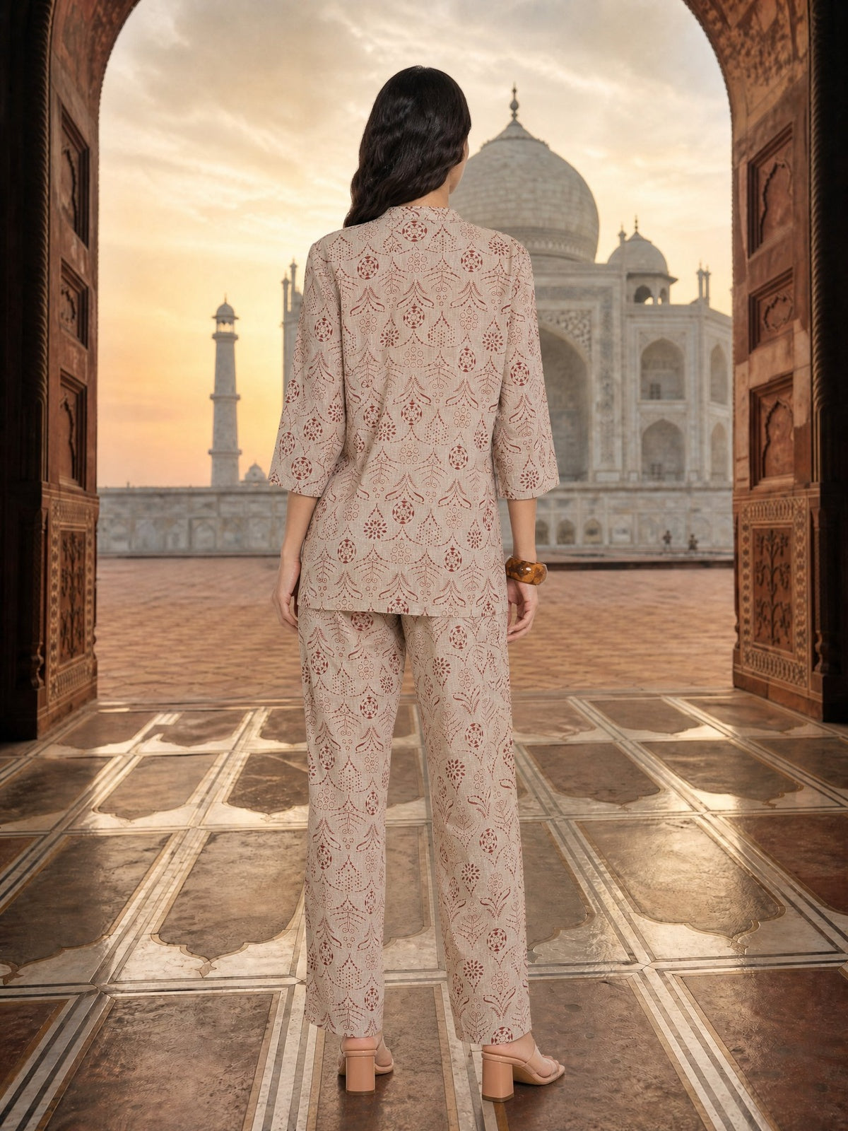 Buy Cotton Embroidered Straight Co-Ord Set-Red