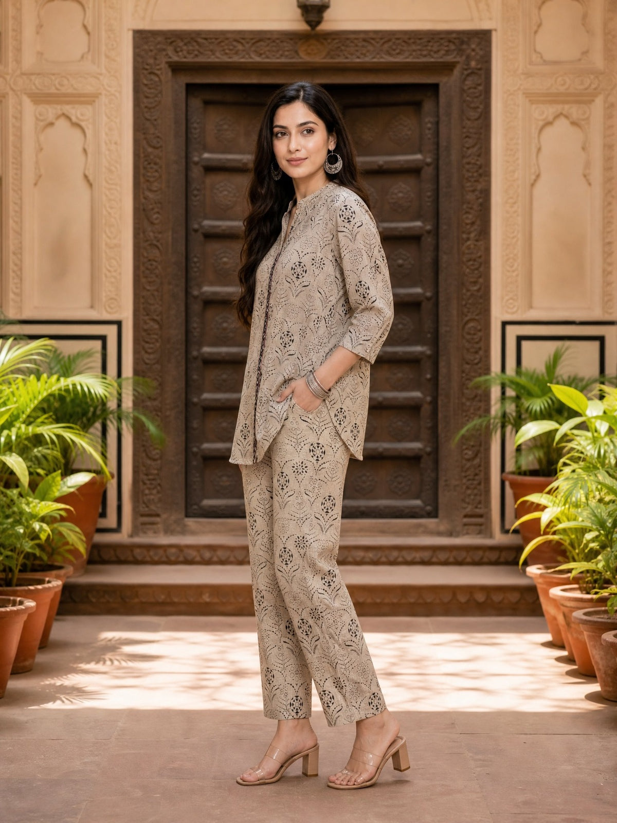 Cotton Embroidered Straight Co-Ord Set