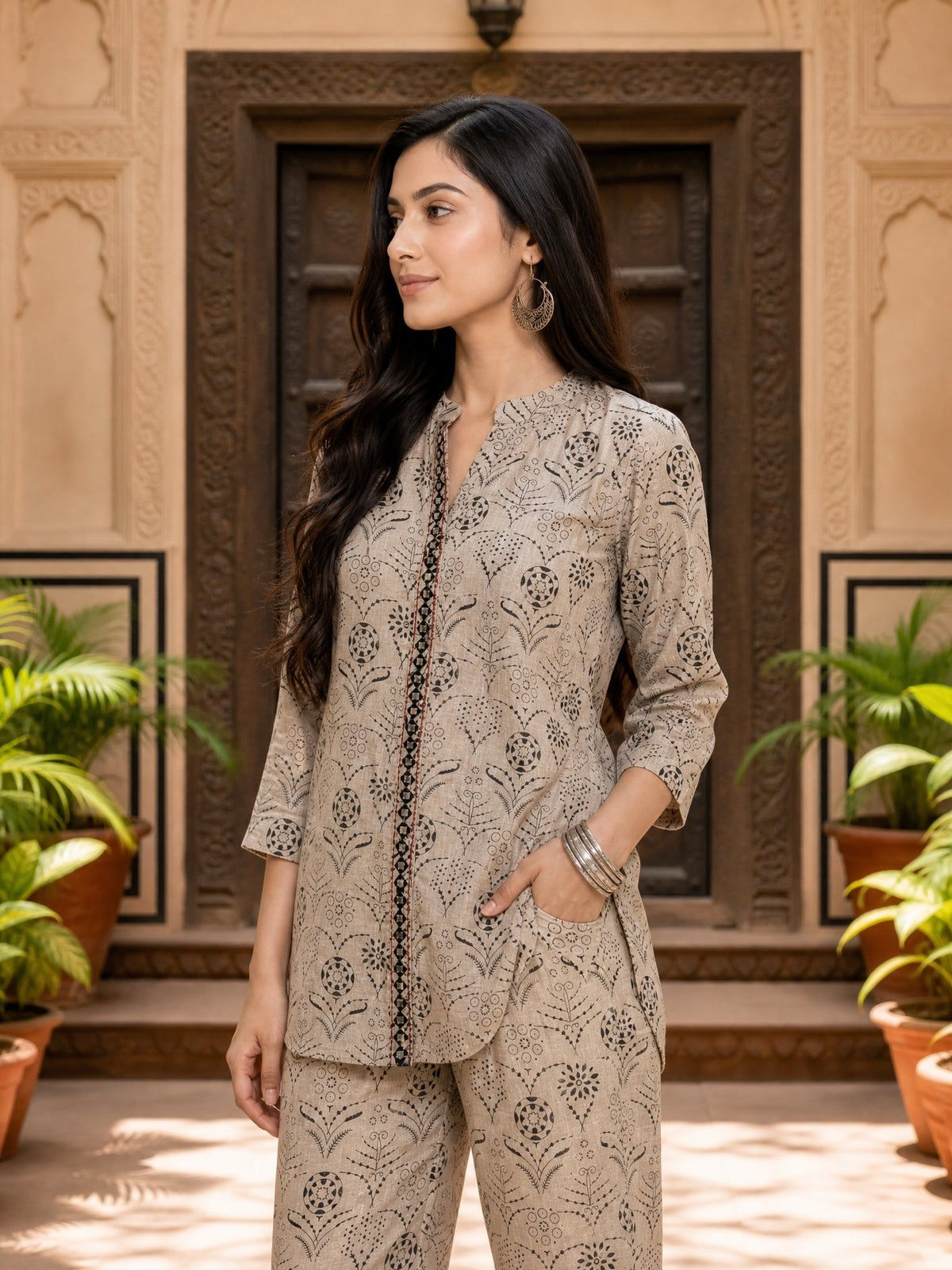 Buy Cotton Embroidered Straight Co-Ord Set-Black