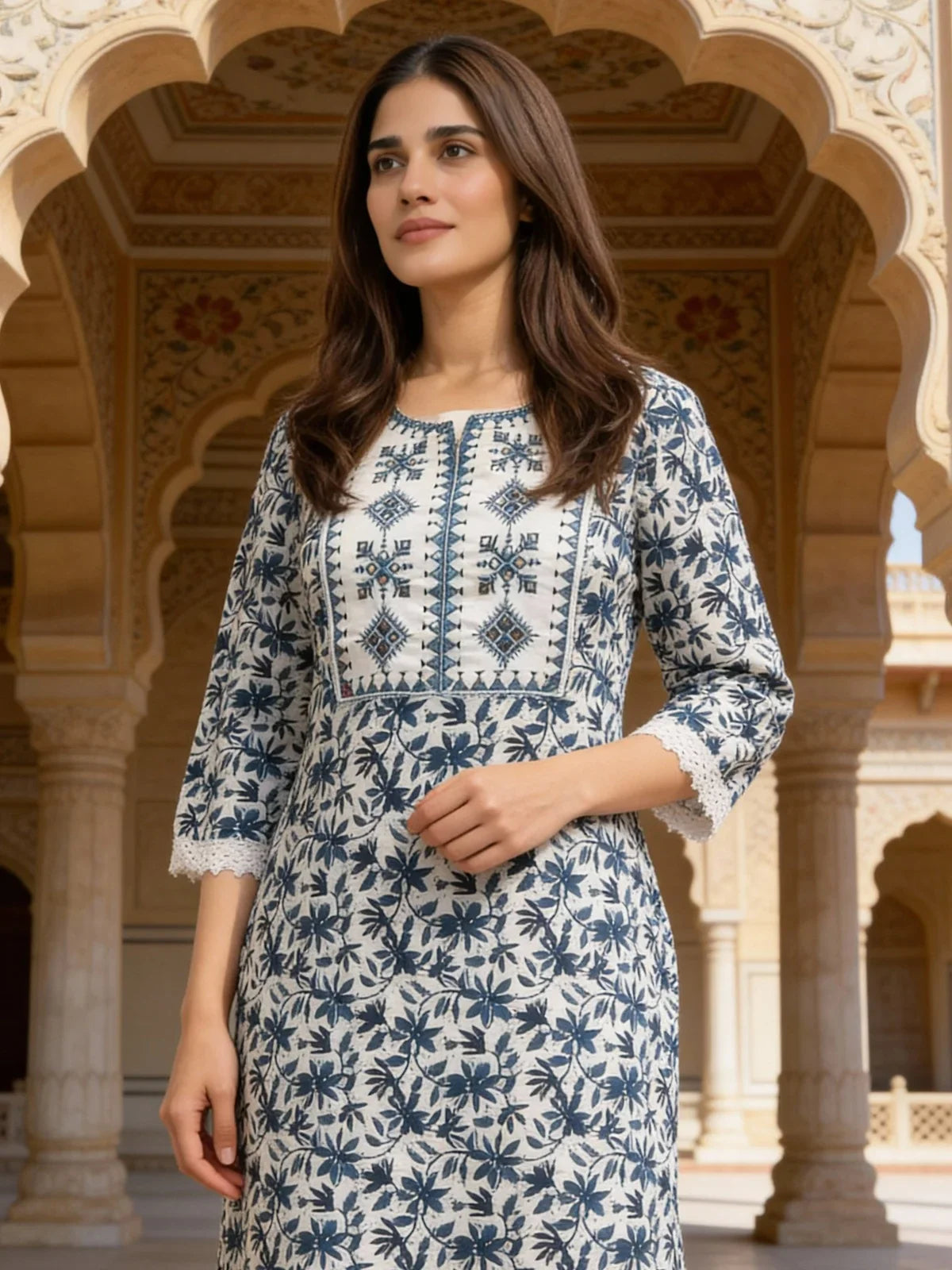 Buy Rayon Embroidered Straight Calf Length Kurta-Maroon