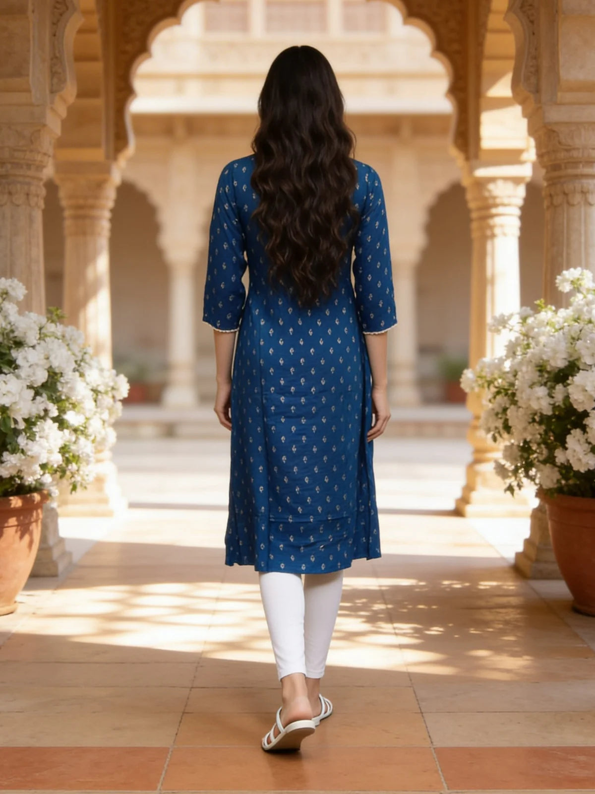 Buy Rayon Embroidered A-Line Calf Length Kurta-Blue