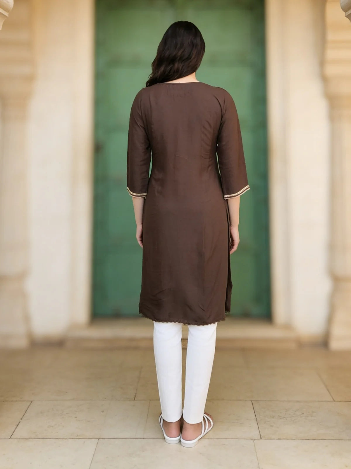 Buy Rayon Embroidered Straight Calf Length Kurta-Grey