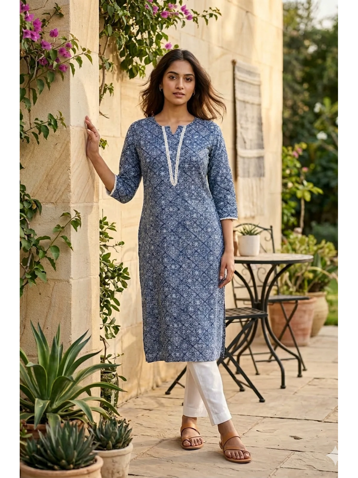 Buy Rayon Printred Straight Knee Length Kurta-Blue