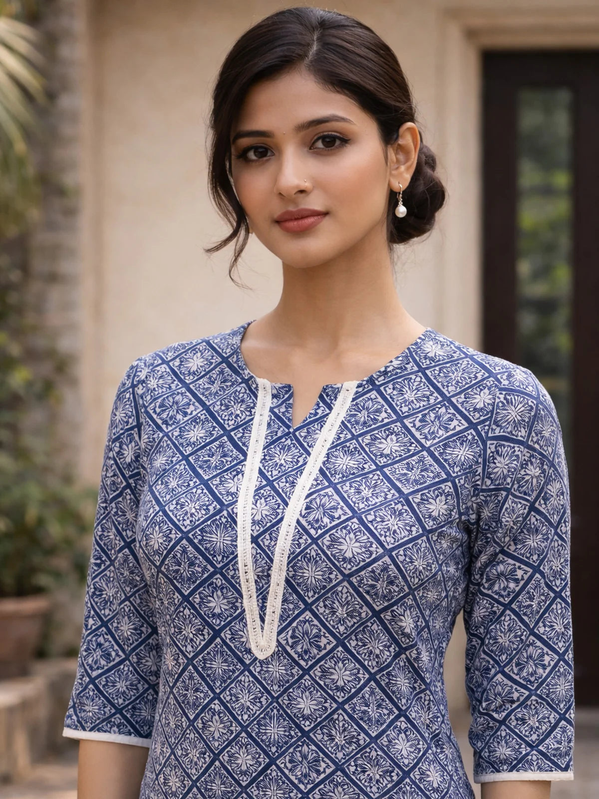 Buy Rayon Printred Straight Knee Length Kurta-Blue