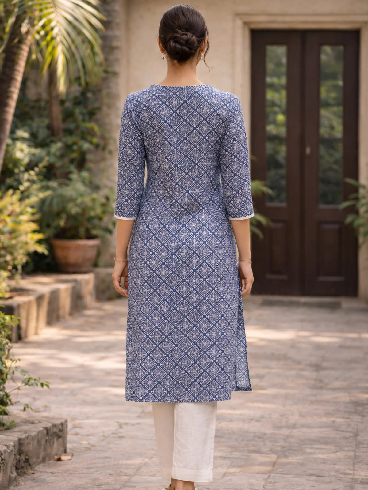 Buy Rayon Printred Straight Knee Length Kurta-Blue