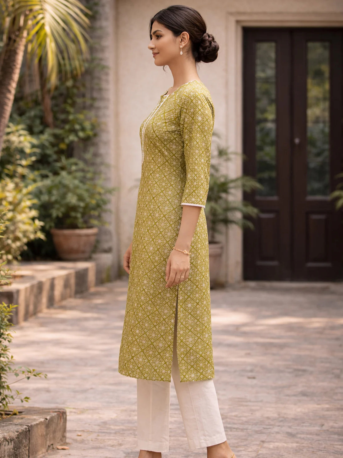 Buy Rayon Printred Straight Knee Length Kurta-Green