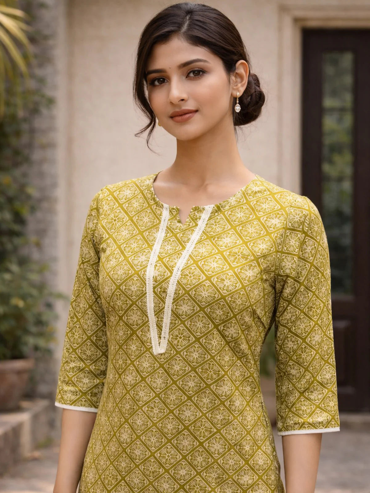 Buy Rayon Printred Straight Knee Length Kurta-Green