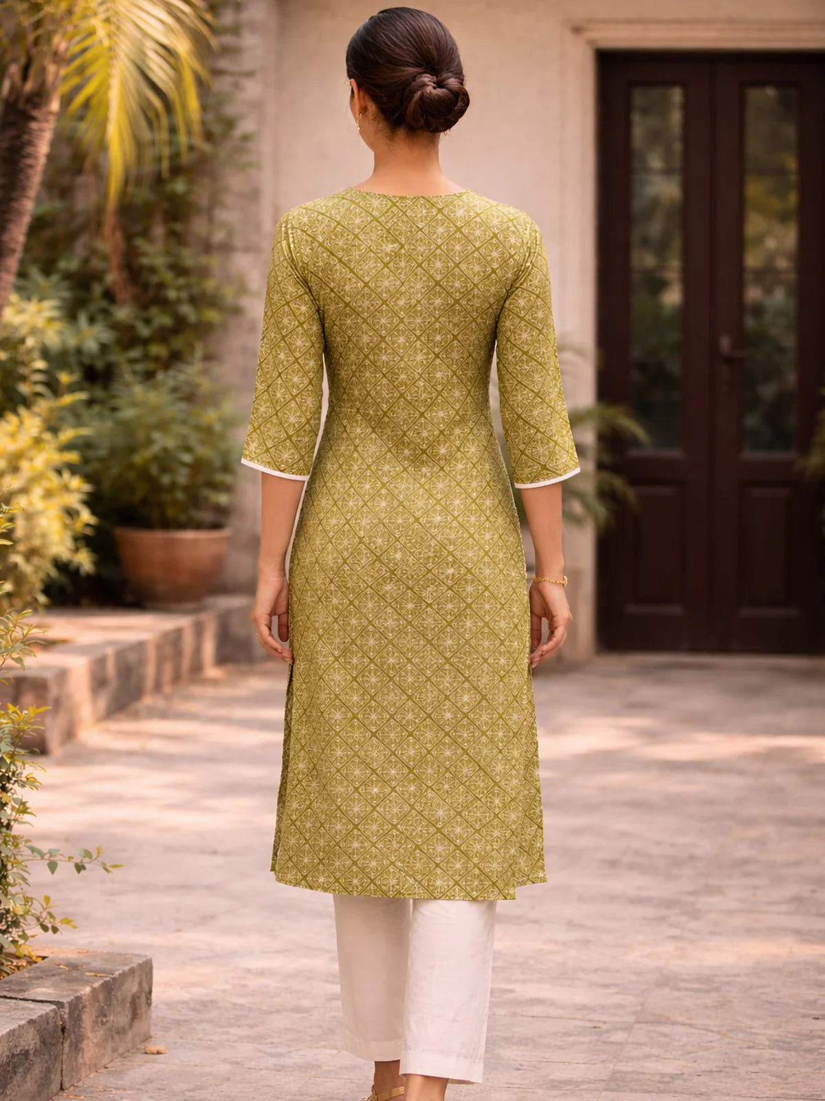 Buy Rayon Printred Straight Knee Length Kurta-Green