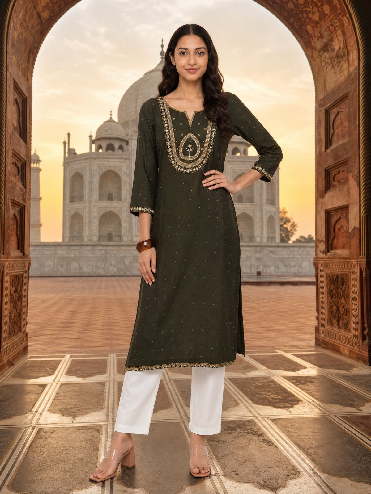 Rayon Embroidered Straight Calf Length Kurta