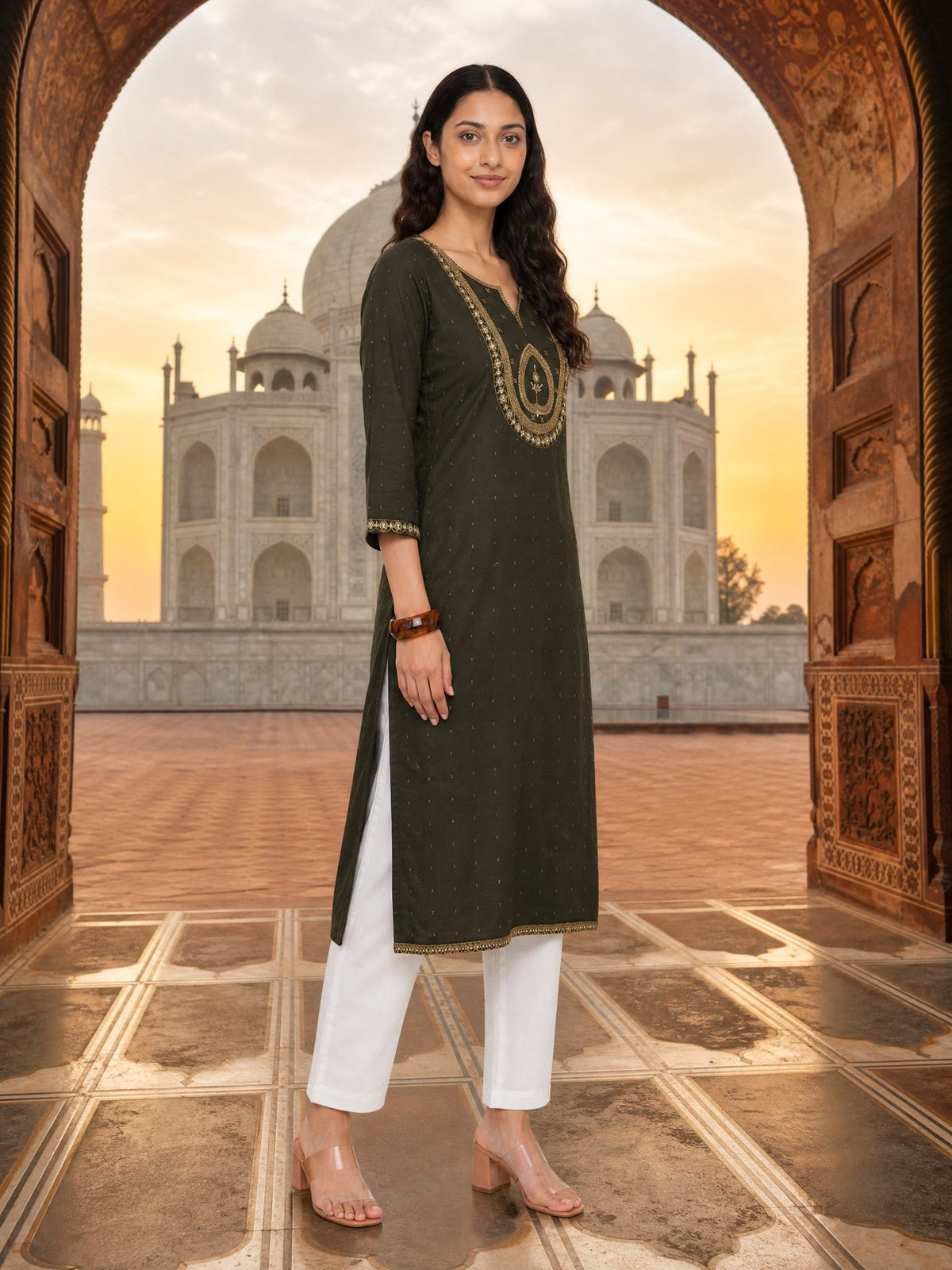 Rayon Embroidered Straight Calf Length Kurta
