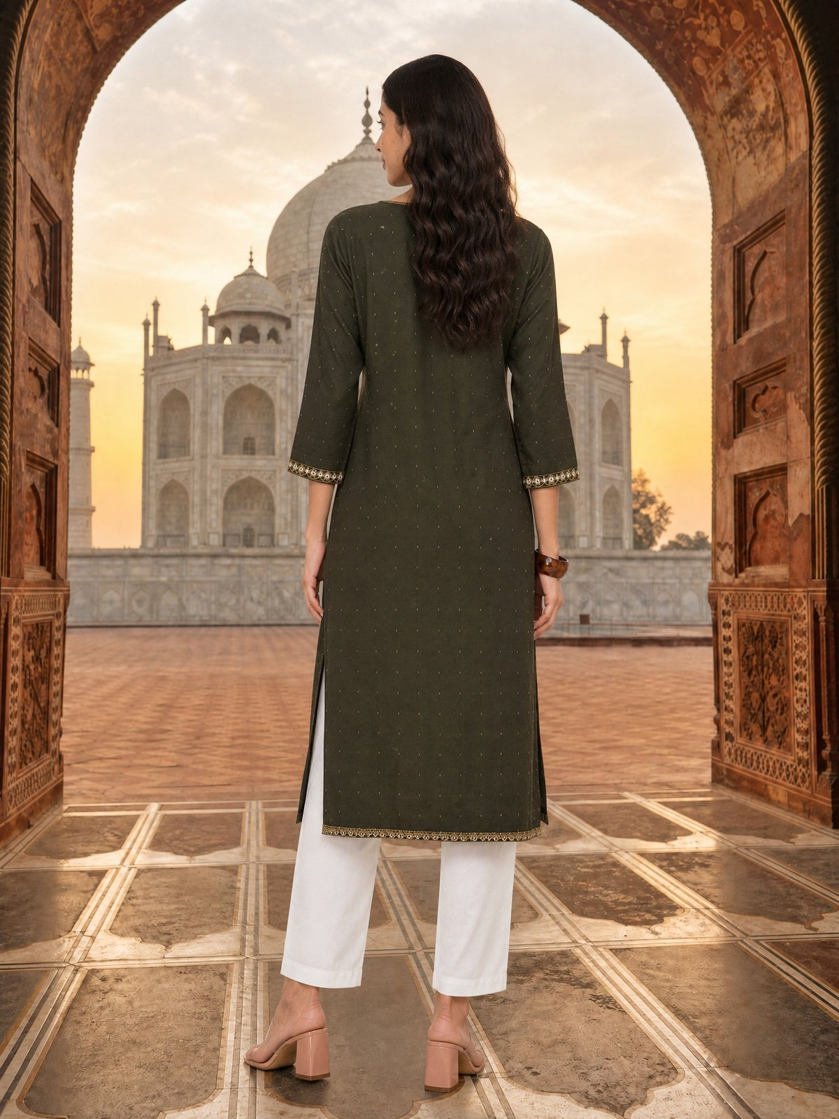 Buy Rayon Embroidered Straight Calf Length Kurta-Green