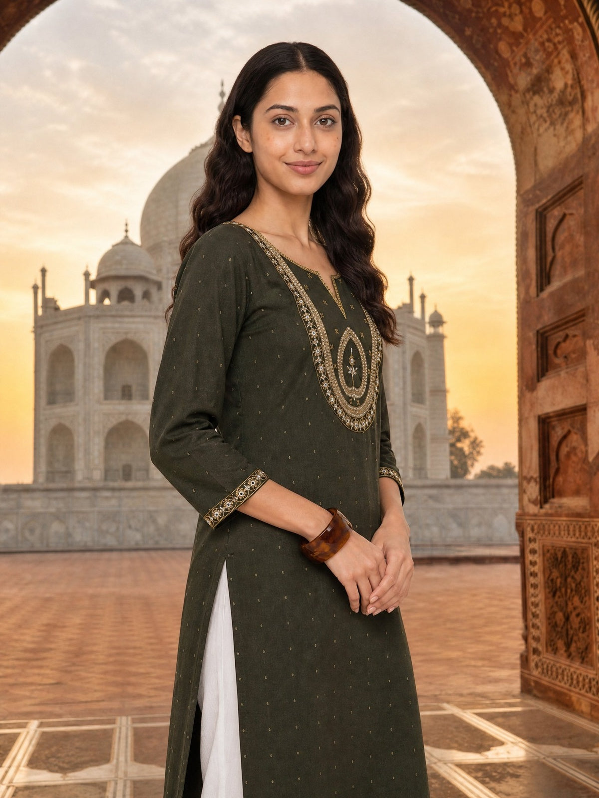 Rayon Embroidered Straight Calf Length Kurta
