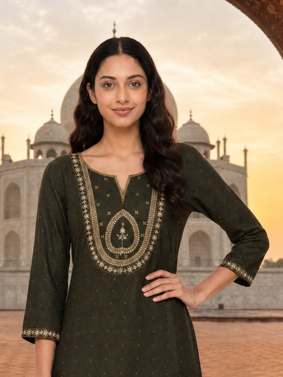 Buy Rayon Embroidered Straight Calf Length Kurta-Green