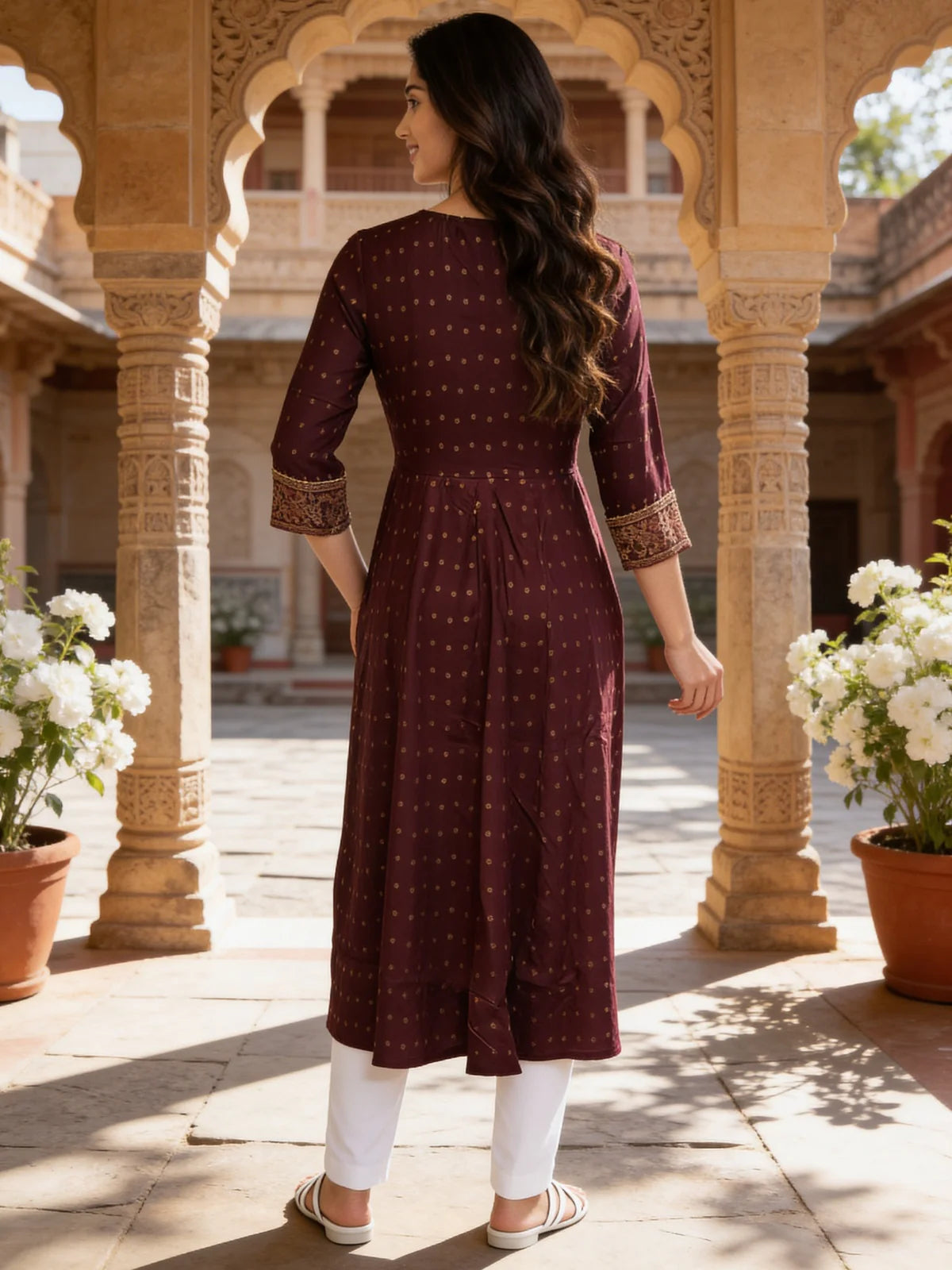 Buy Rayon Embroidered Anarkali Calf Length Kurta-Purple