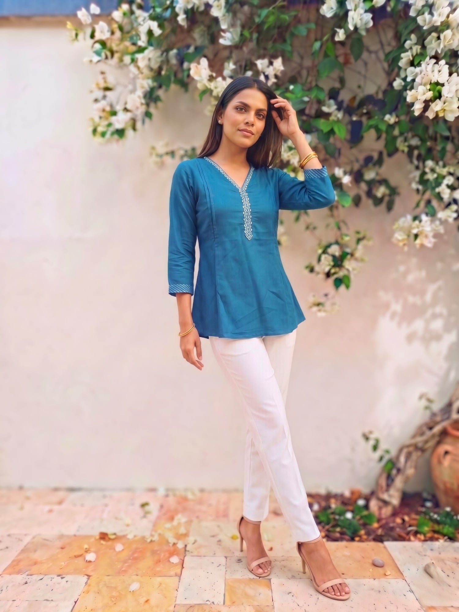 Buy Rayon Embroidered Straight Short Length Short Kurta-Blue