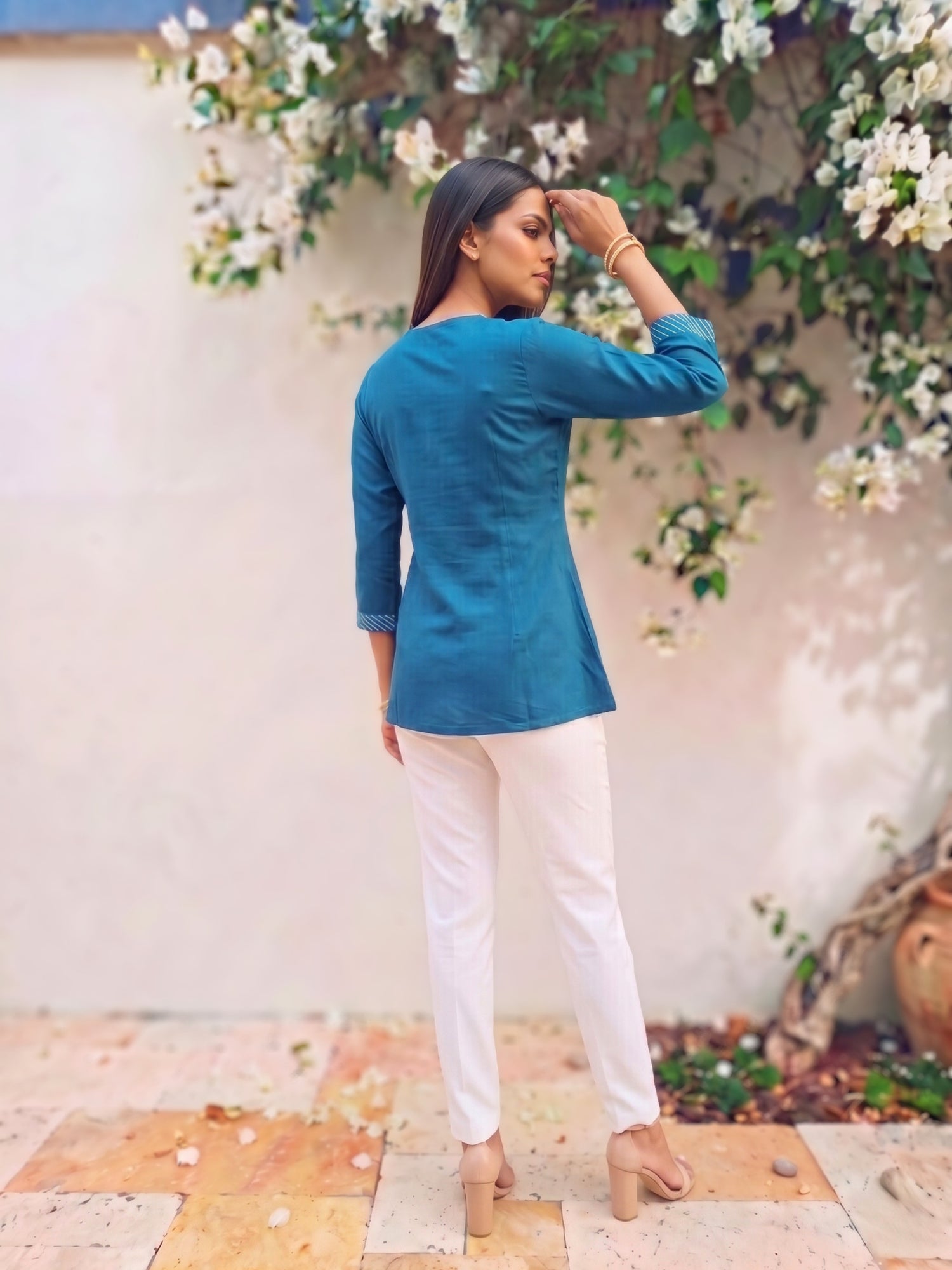 Buy Rayon Embroidered Straight Short Length Short Kurta-Blue