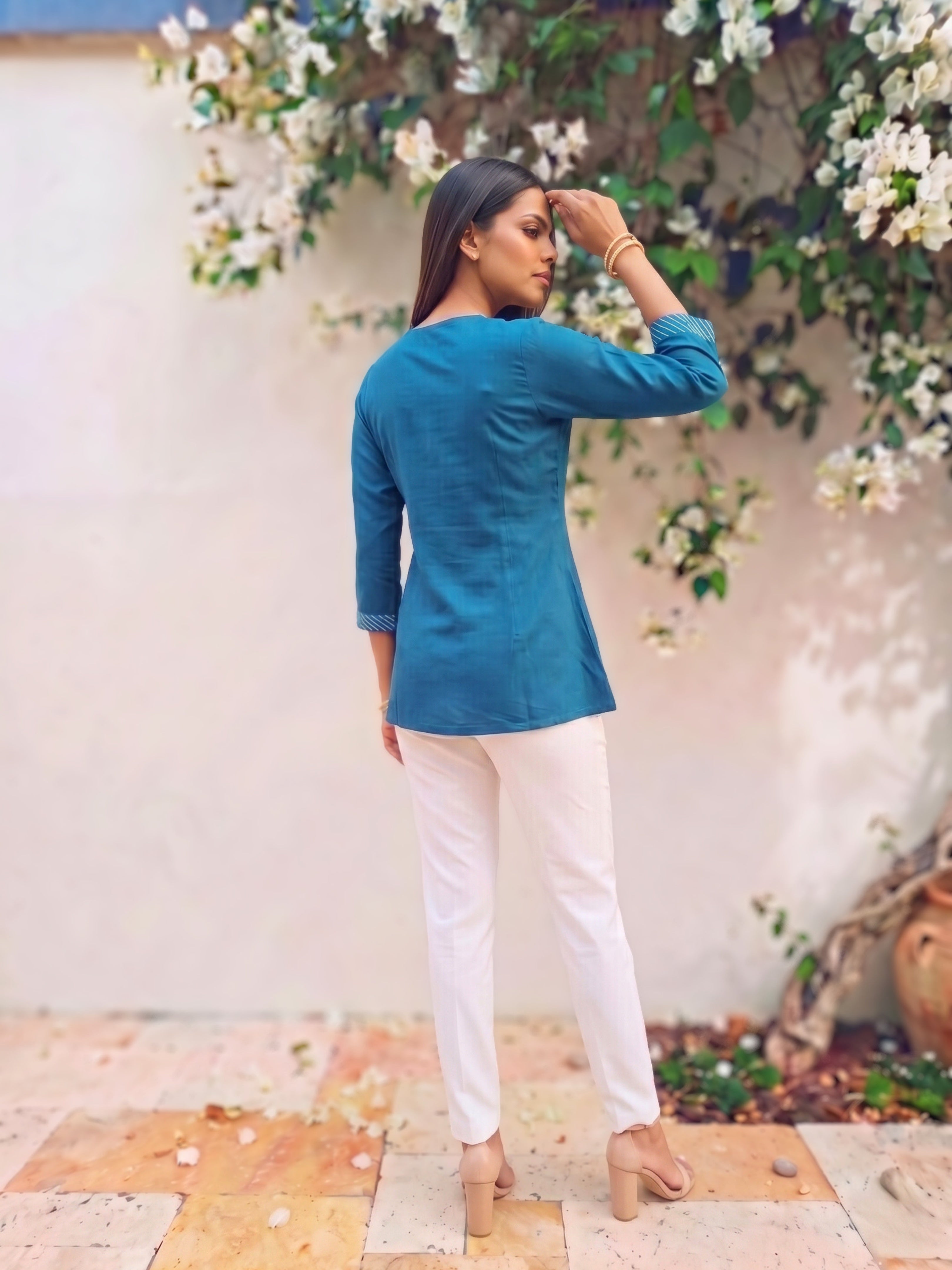 Rayon Embroidered Straight Short Length Short Kurta