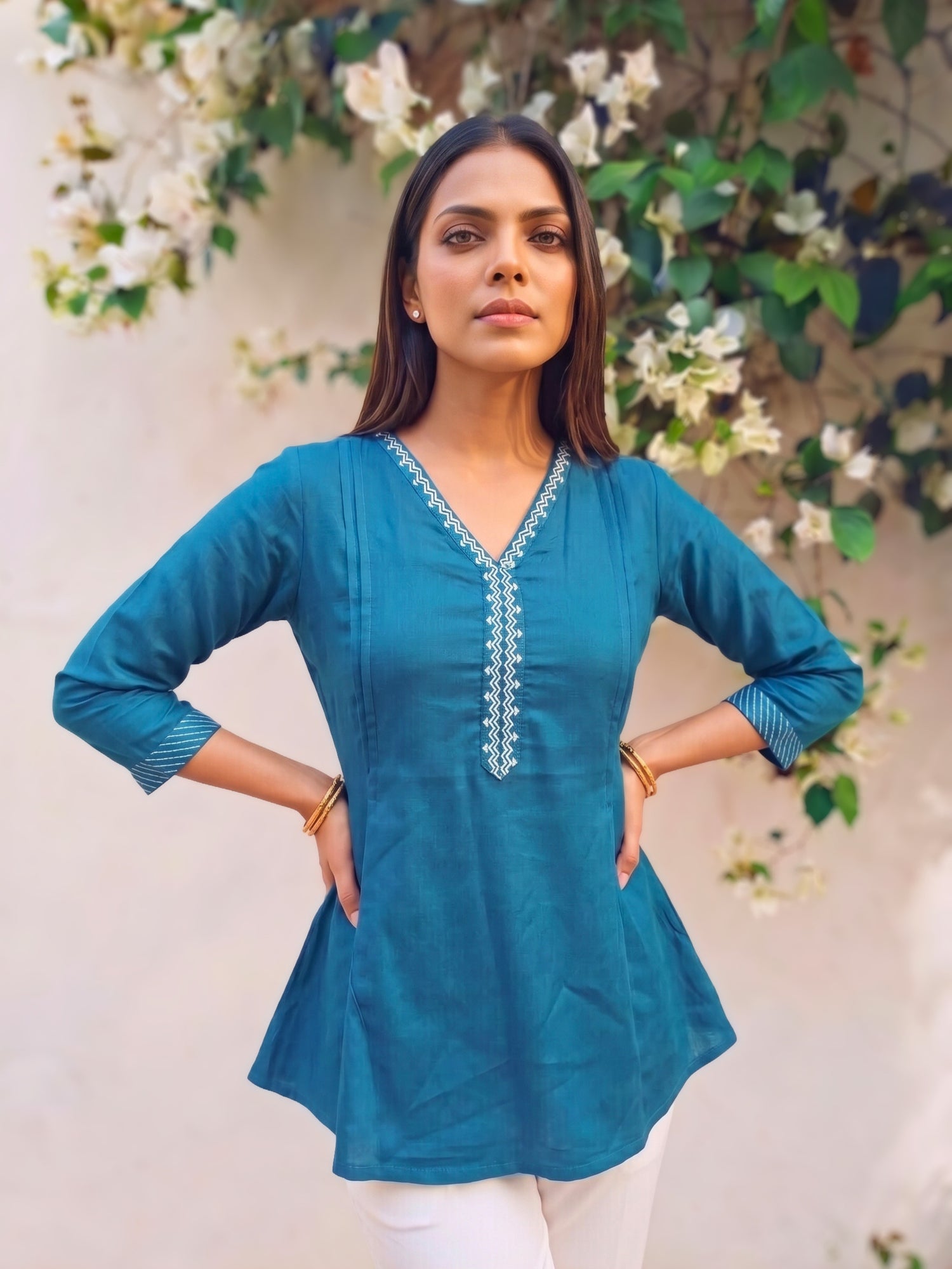 Buy Rayon Embroidered Straight Short Length Short Kurta-Blue