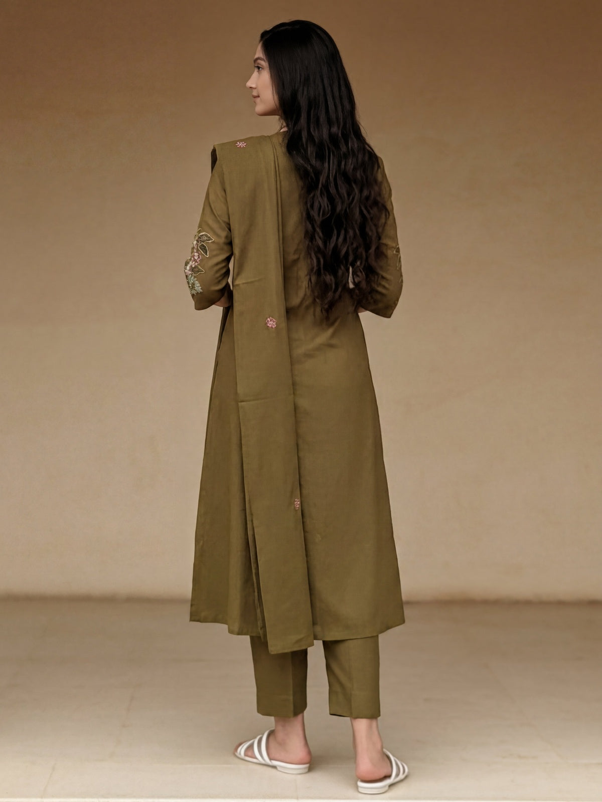 Cotton Embroidered Straight Calf Length Kurta With Pant and Dupatta