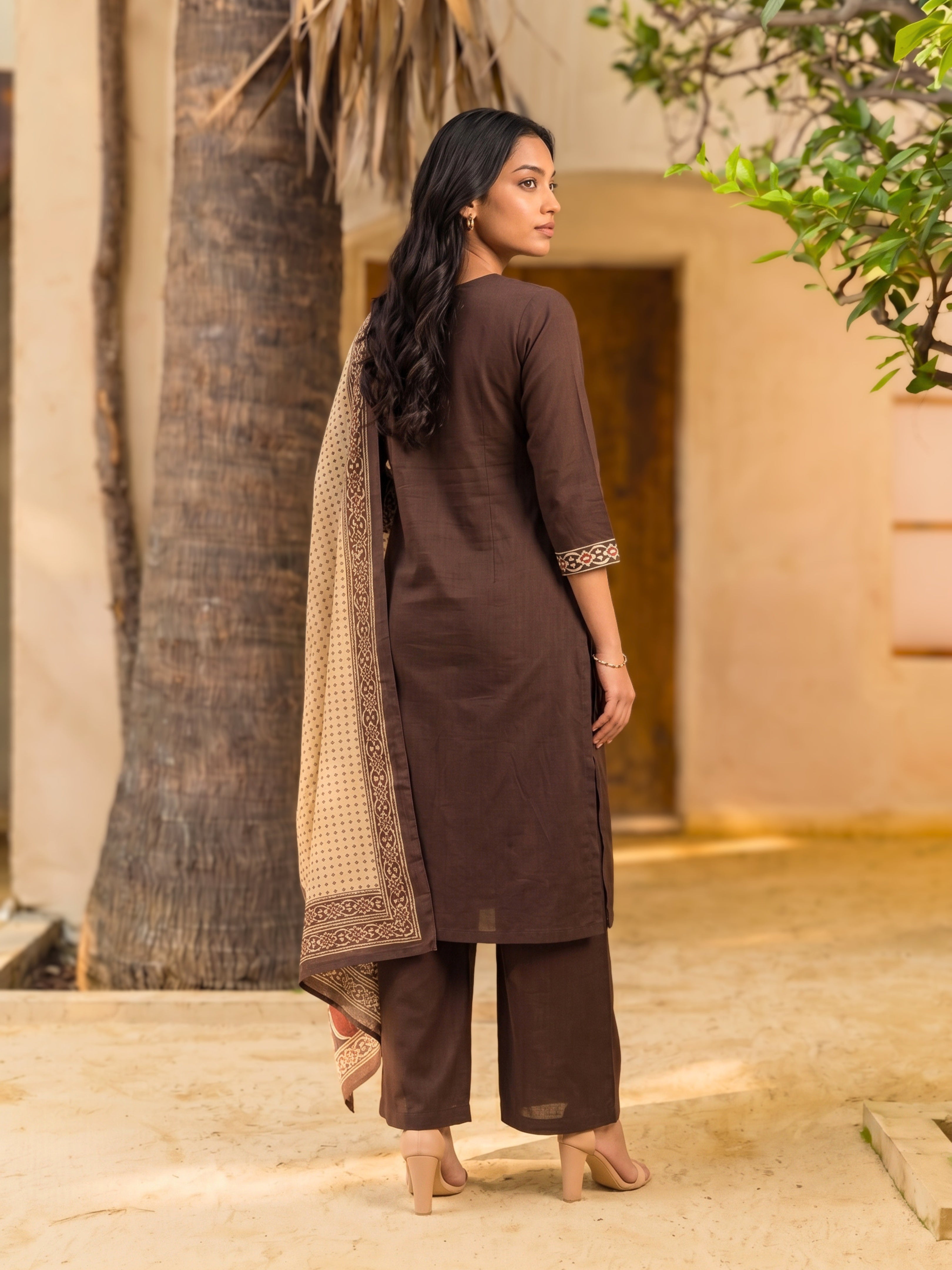 Cotton Embroidered Straight Calf Length Kurta With Pant and Dupatta