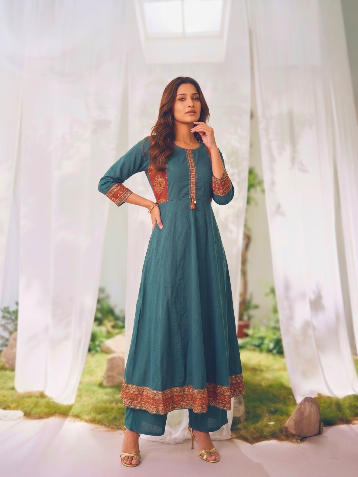 Buy Rayon Embroidered Straight Calf Length Kurta With Pant and Dupatta-Green