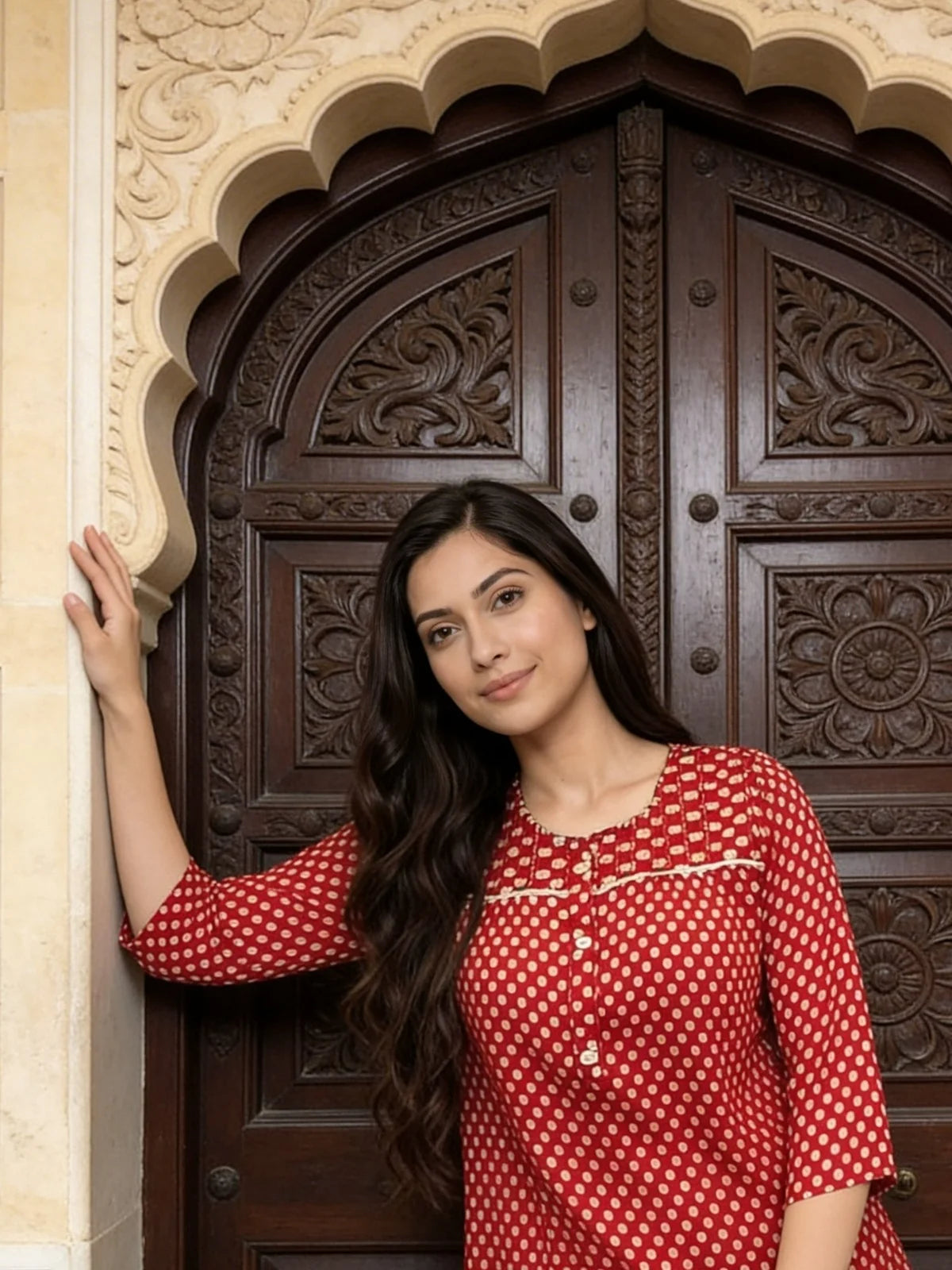 Buy Rayon Printed Straight Knee Length Short Kurta-Maroon