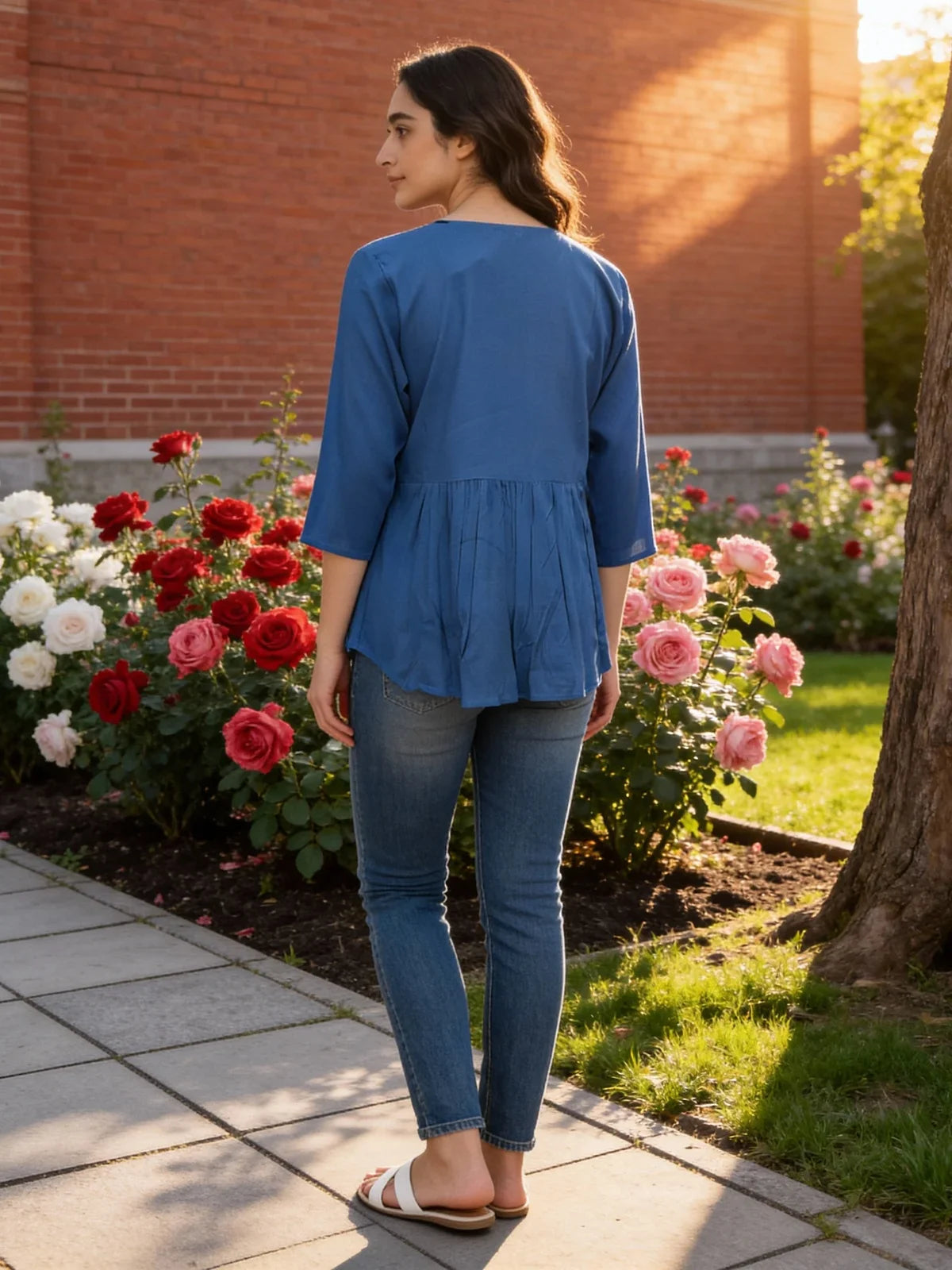 Buy Rayon Embroidered A-Line Short Length Short Kurti-Blue