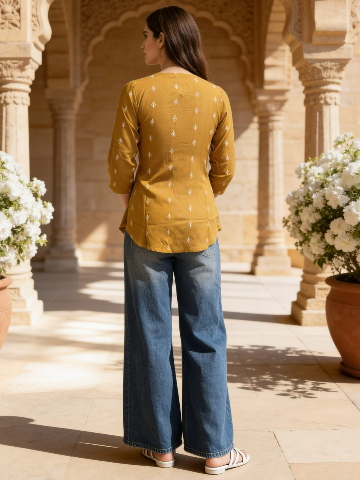 Buy Rayon Embroidered A-Line Short Length Short Kurta-Yellow