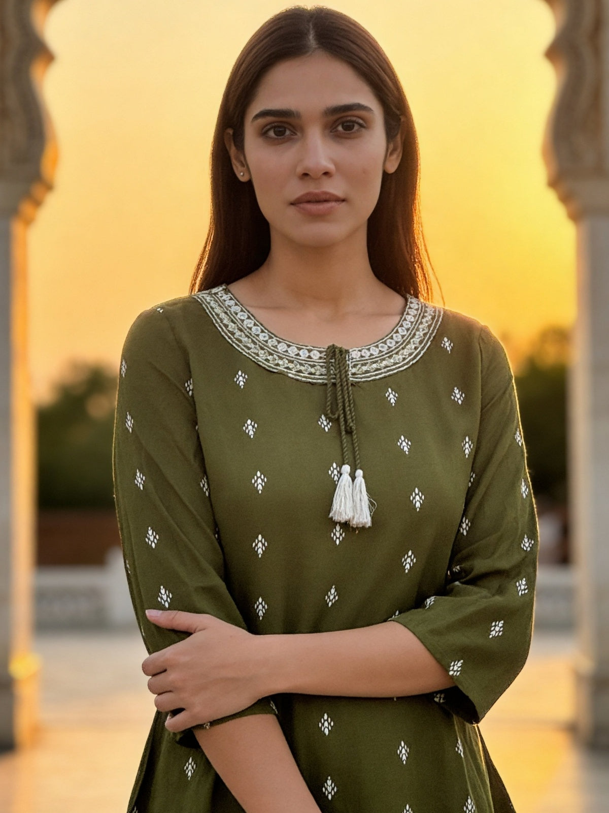 Buy Rayon Embroidered A-Line Short Length Short Kurta-Green