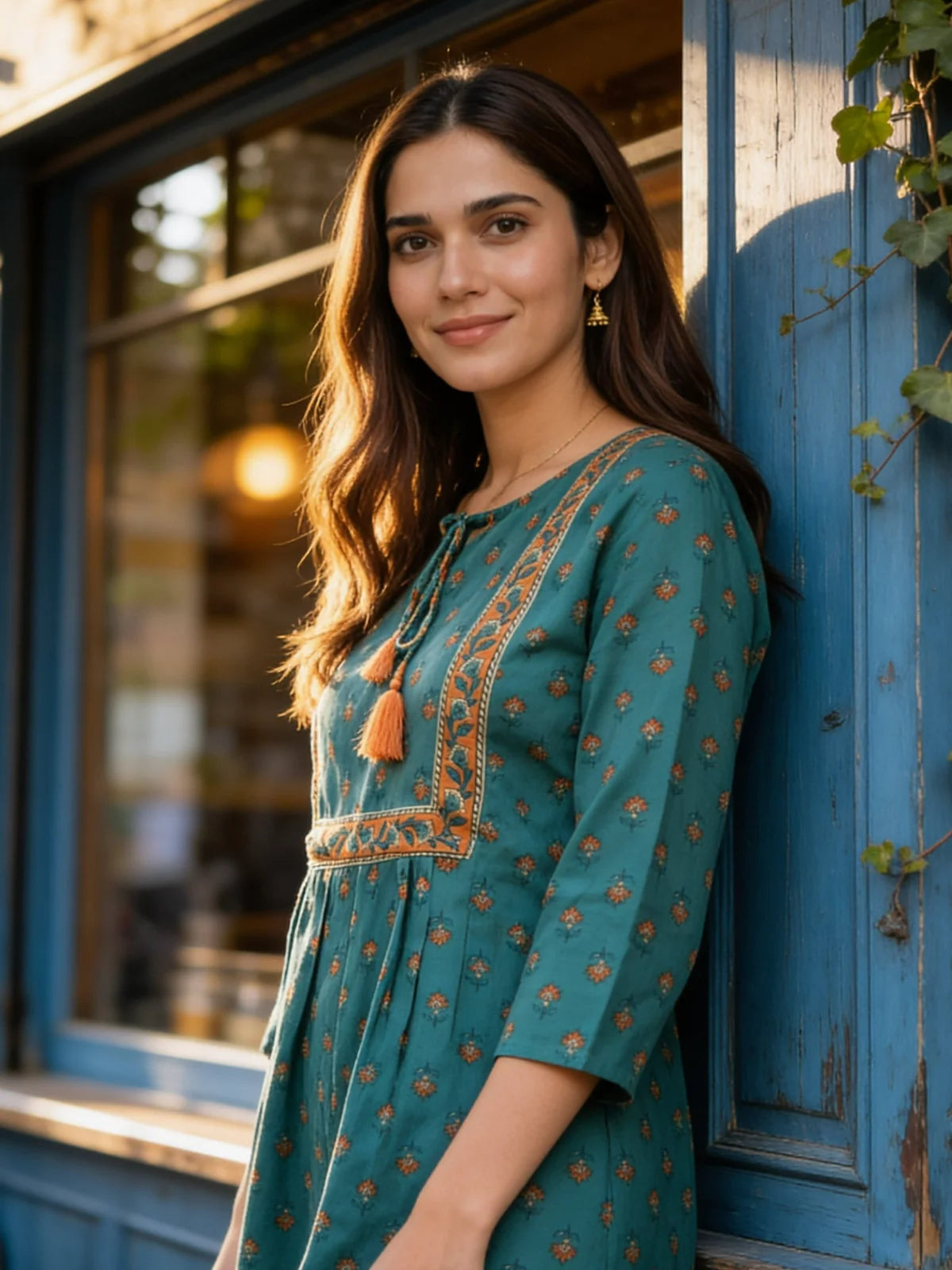 Buy Rayon Printed A-line Short Length Short Kurta-Teal
