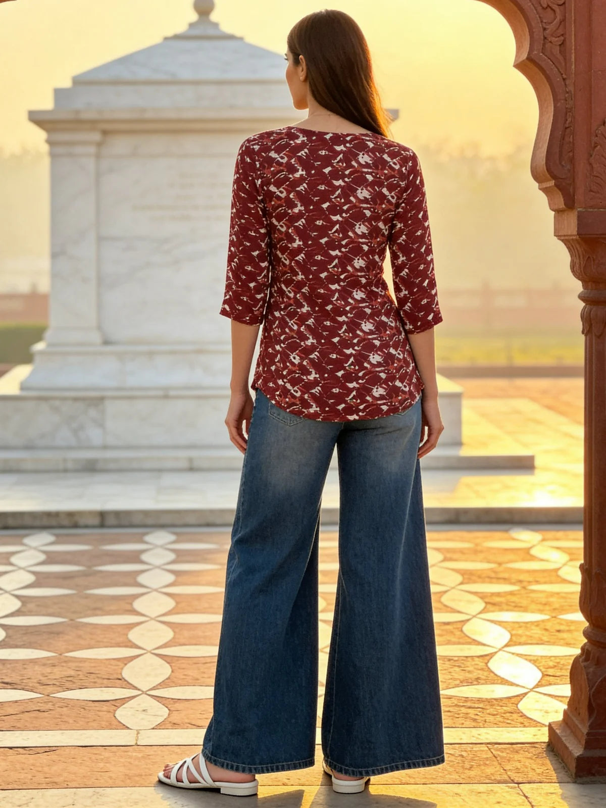 Buy Rayon Embroidered A-Line Short Length Short Kurta-Rust