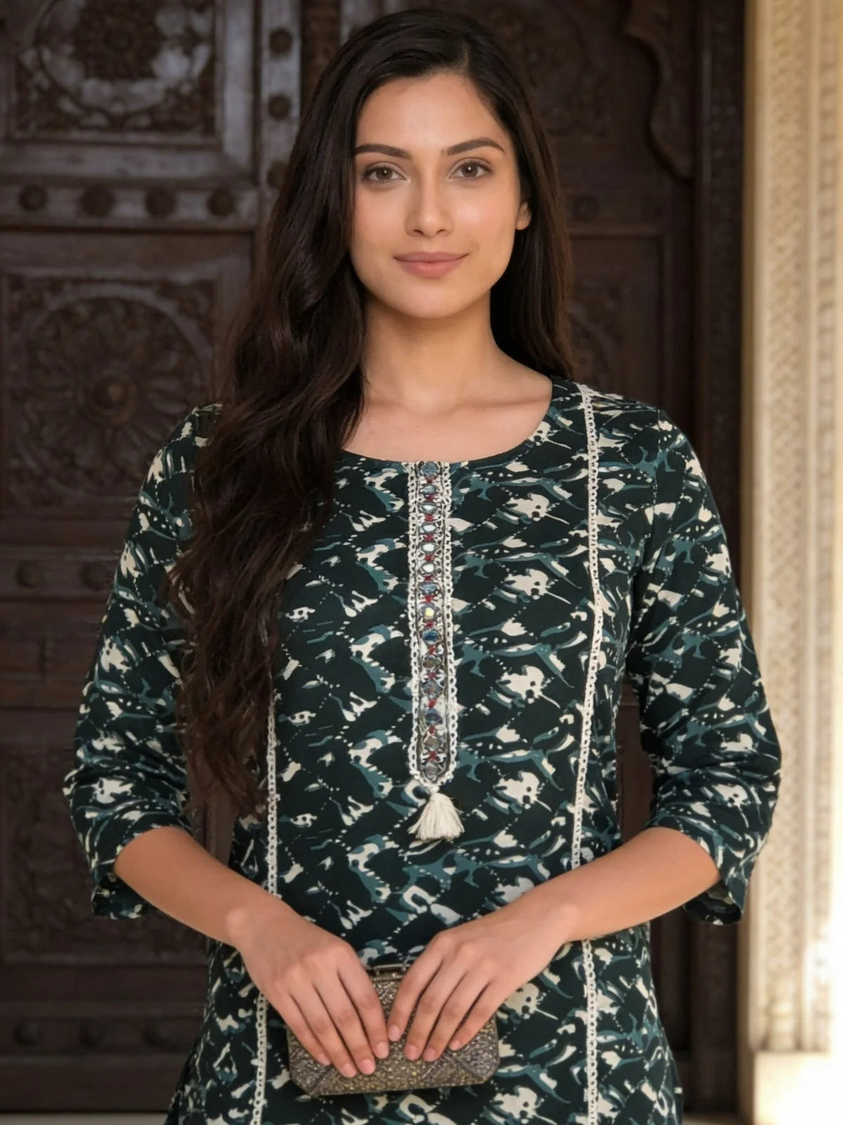 Buy Rayon Embroidered A-Line Short Length Short Kurta-Green