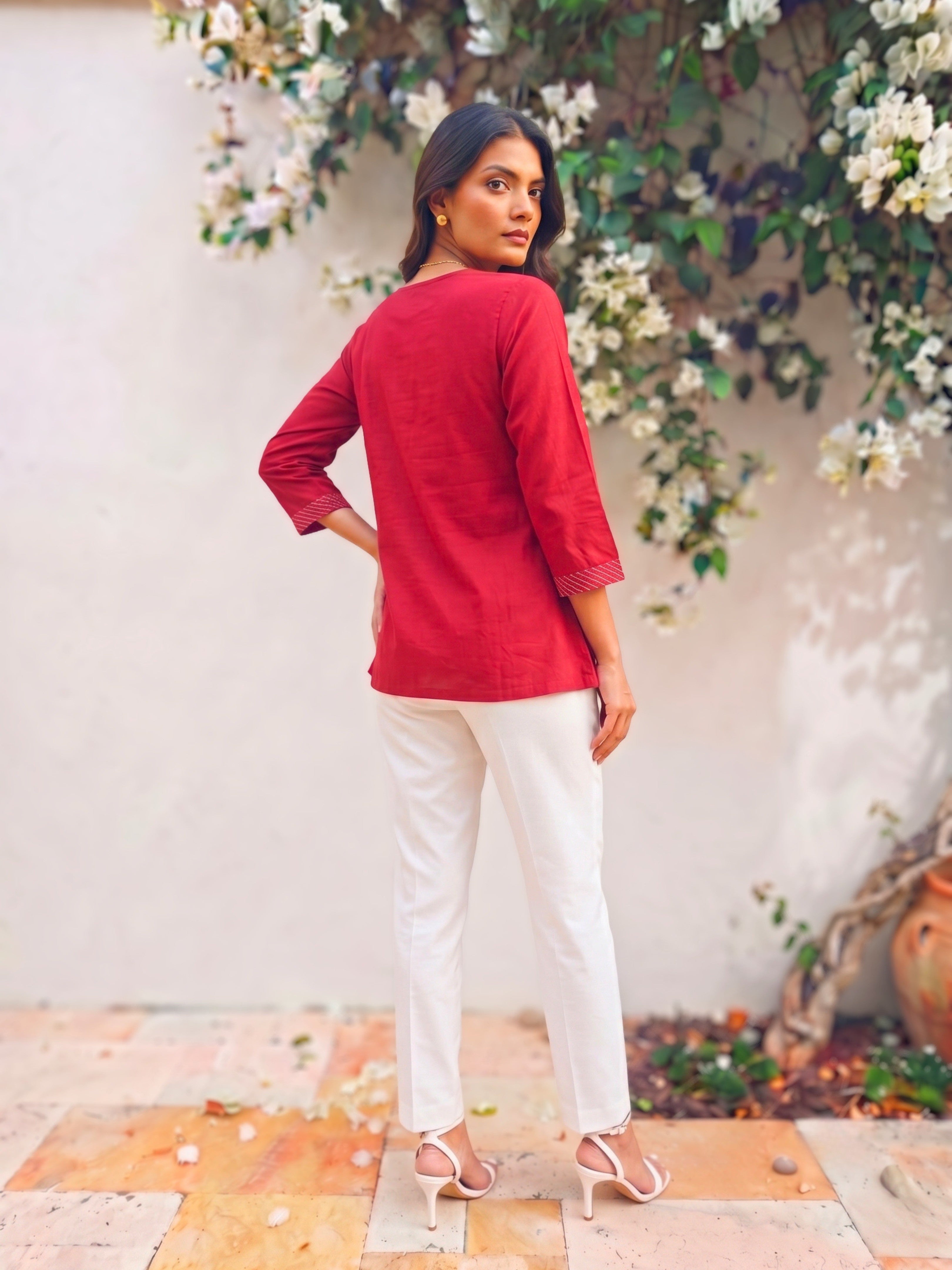 Rayon Embroidered Straight Short Length Short Kurta
