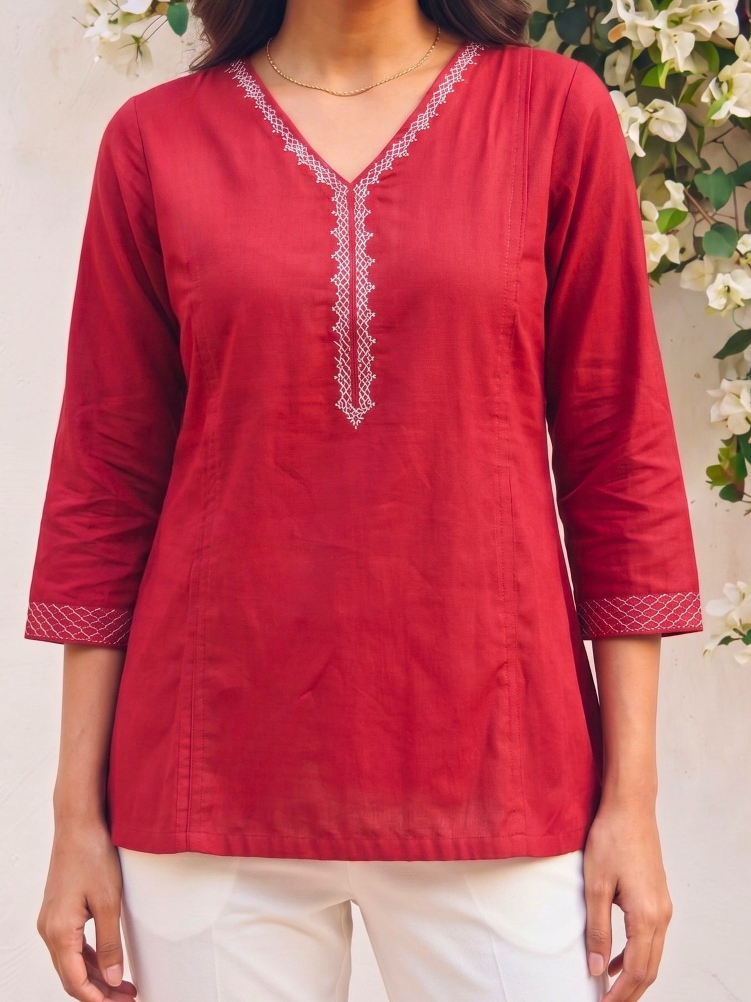 Buy Rayon Embroidered Straight Short Length Short Kurta-Maroon