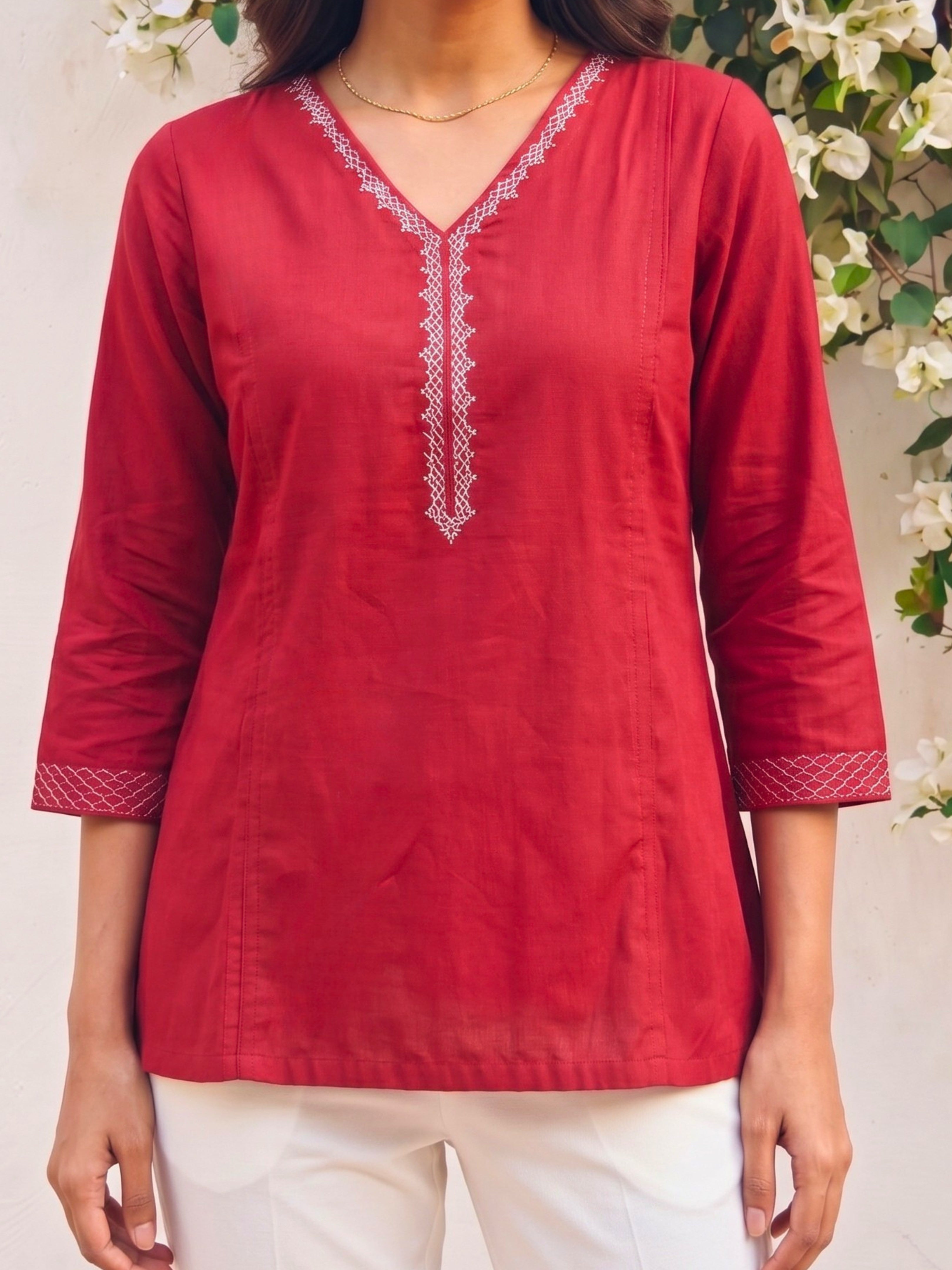 Rayon Embroidered Straight Short Length Short Kurta