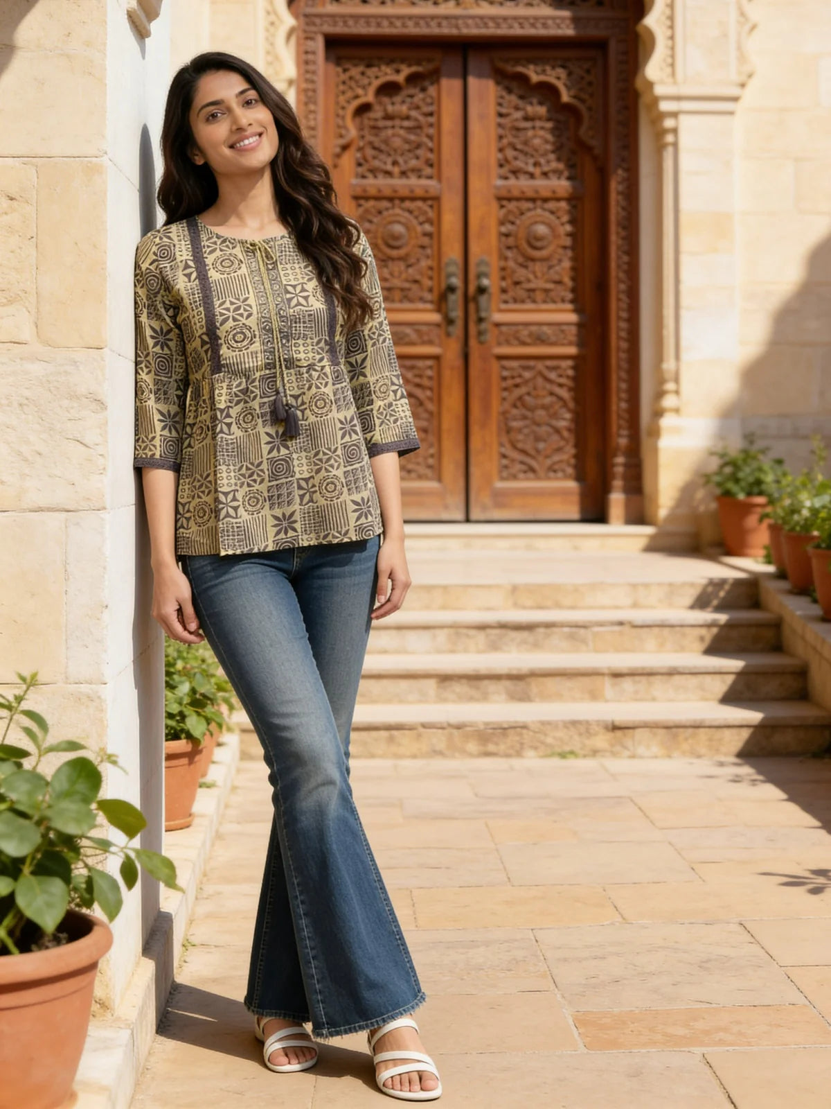 Buy Cotton Printed A-Line Short Length Short Kurta-Grey