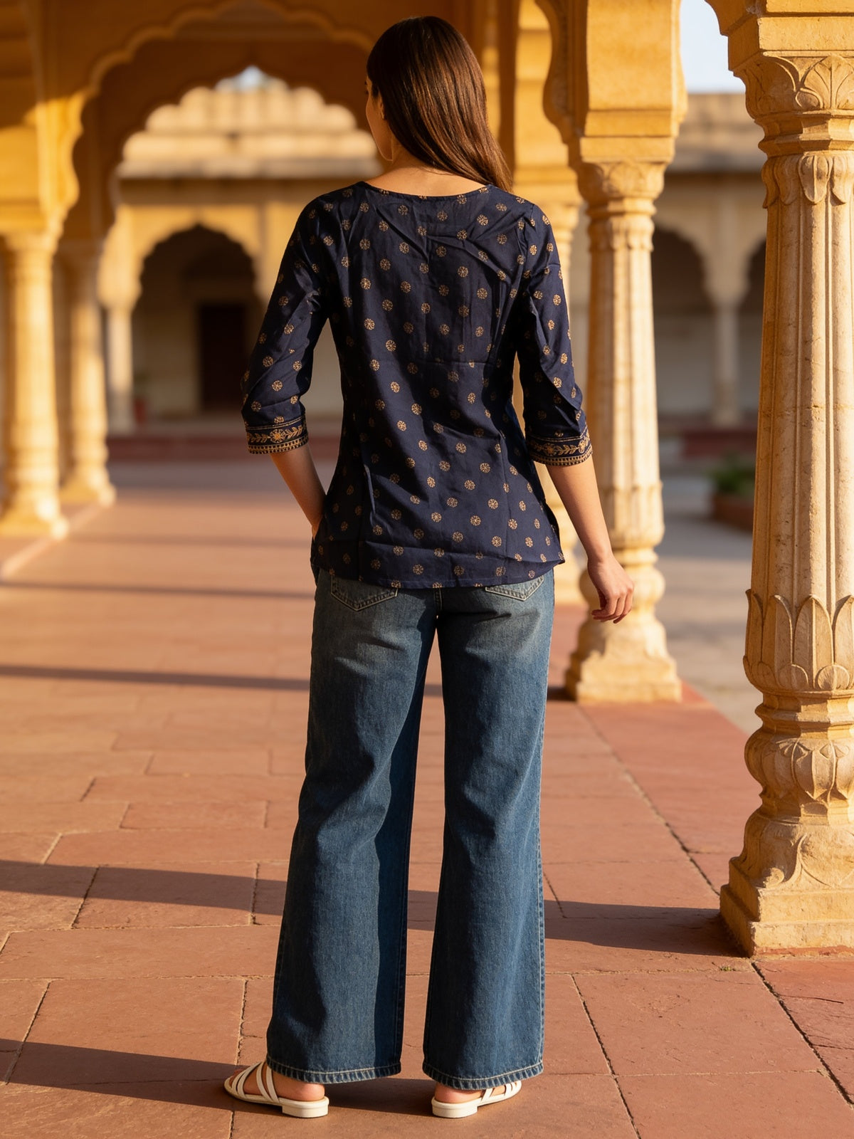Buy Rayon Printed A-Line Short Length Short Kurta-Blue