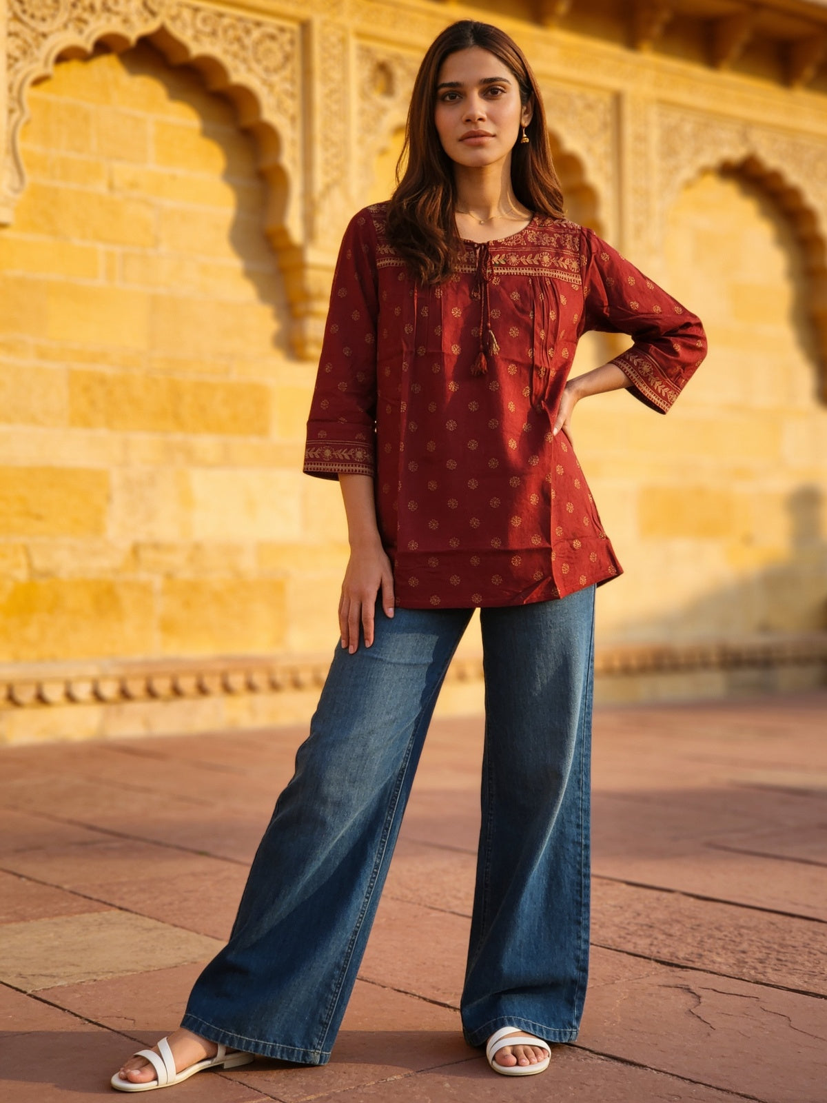 Rayon Printed A-Line Short Length Short Kurta