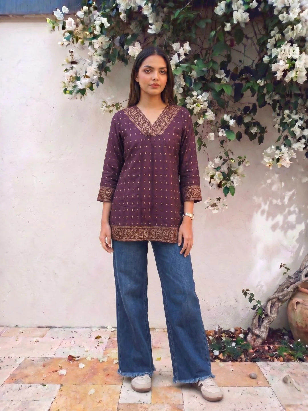 Buy Purple Rayon Printed A-Line Short Length Kurti-Purple