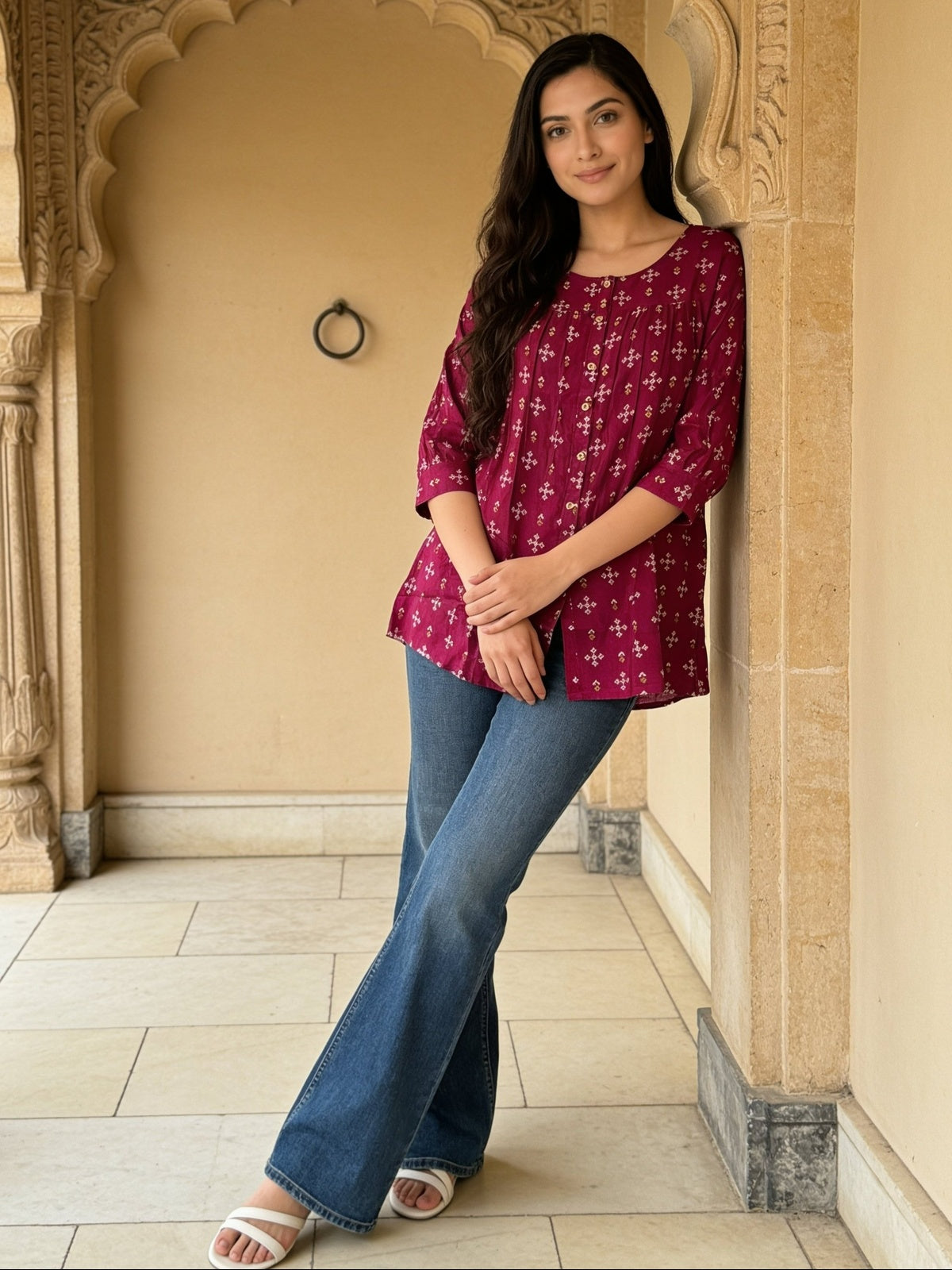 Rayon Printed A-Line Short Length Short Kurta