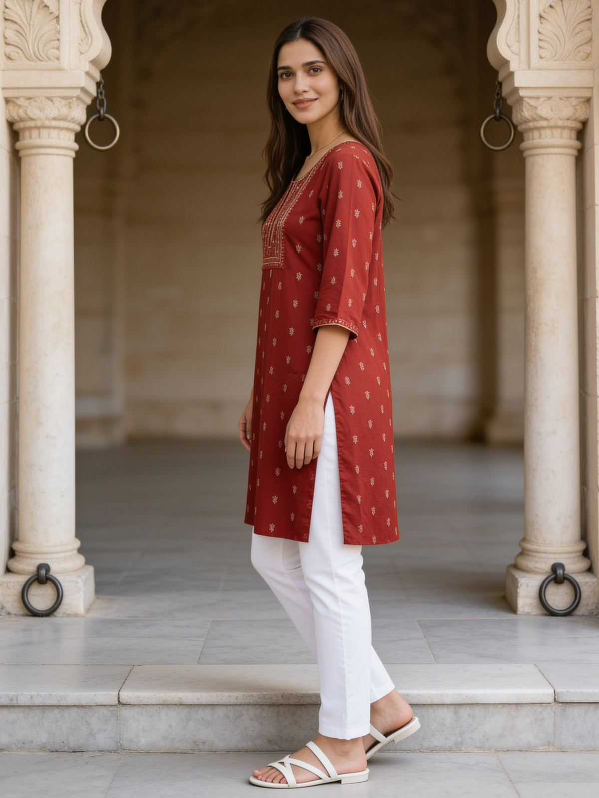 Rayon Embroidered Straight Knee Length Kurta