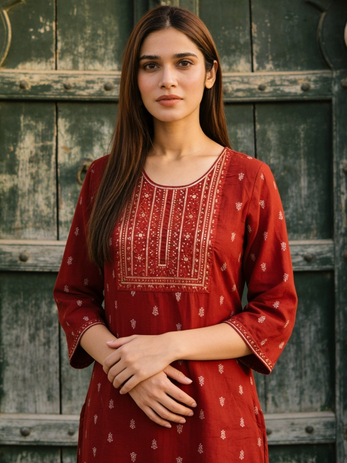 Rayon Embroidered Straight Knee Length Kurta